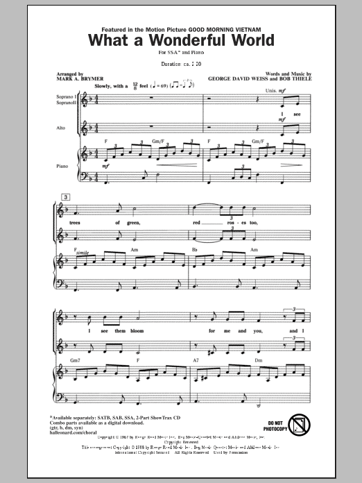 Download Louis Armstrong What A Wonderful World (arr. Mark Brymer) Sheet Music and learn how to play 2-Part Choir PDF digital score in minutes