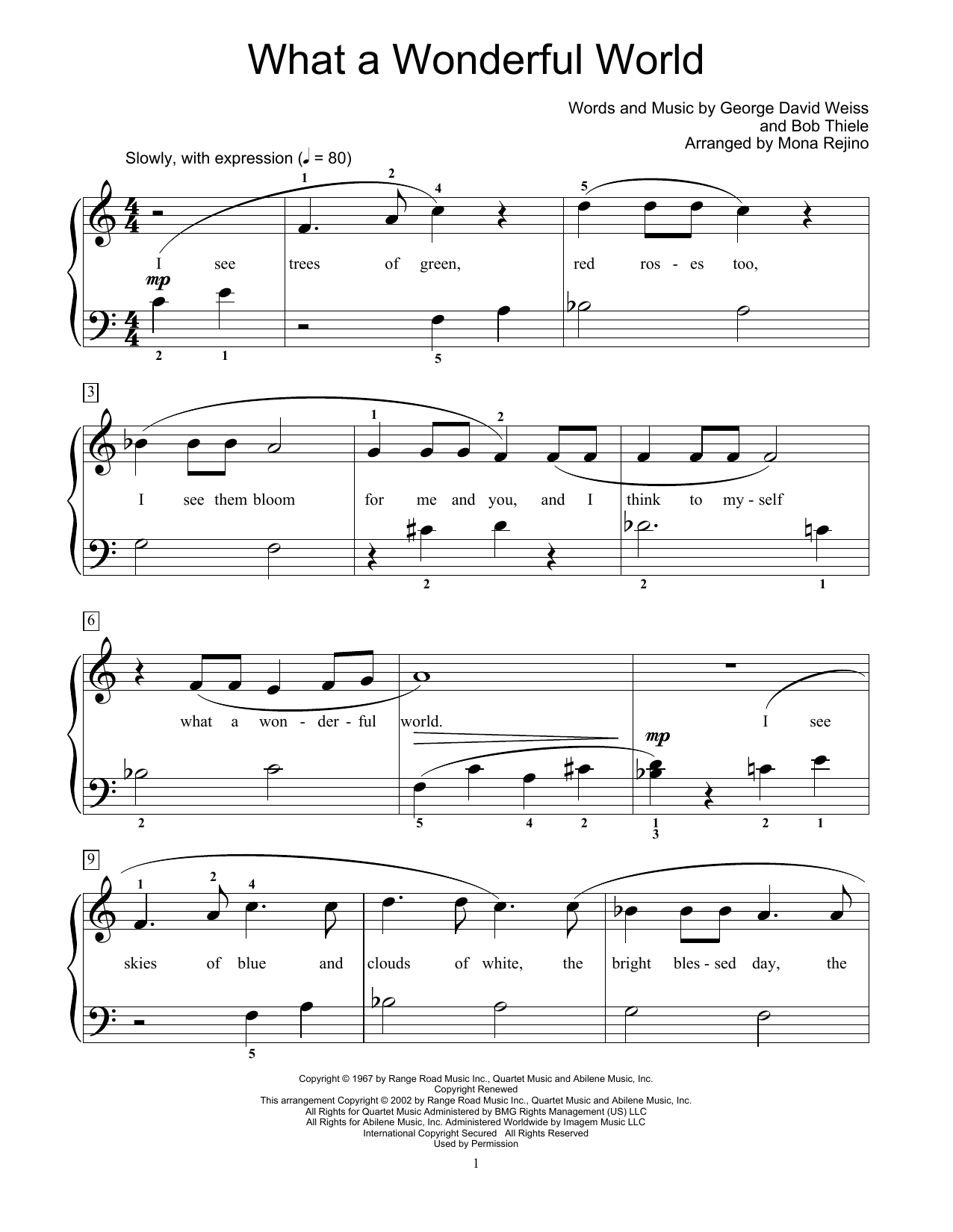 Download Louis Armstrong What A Wonderful World (arr. Mona Rejino) Sheet Music and learn how to play Educational Piano PDF digital score in minutes