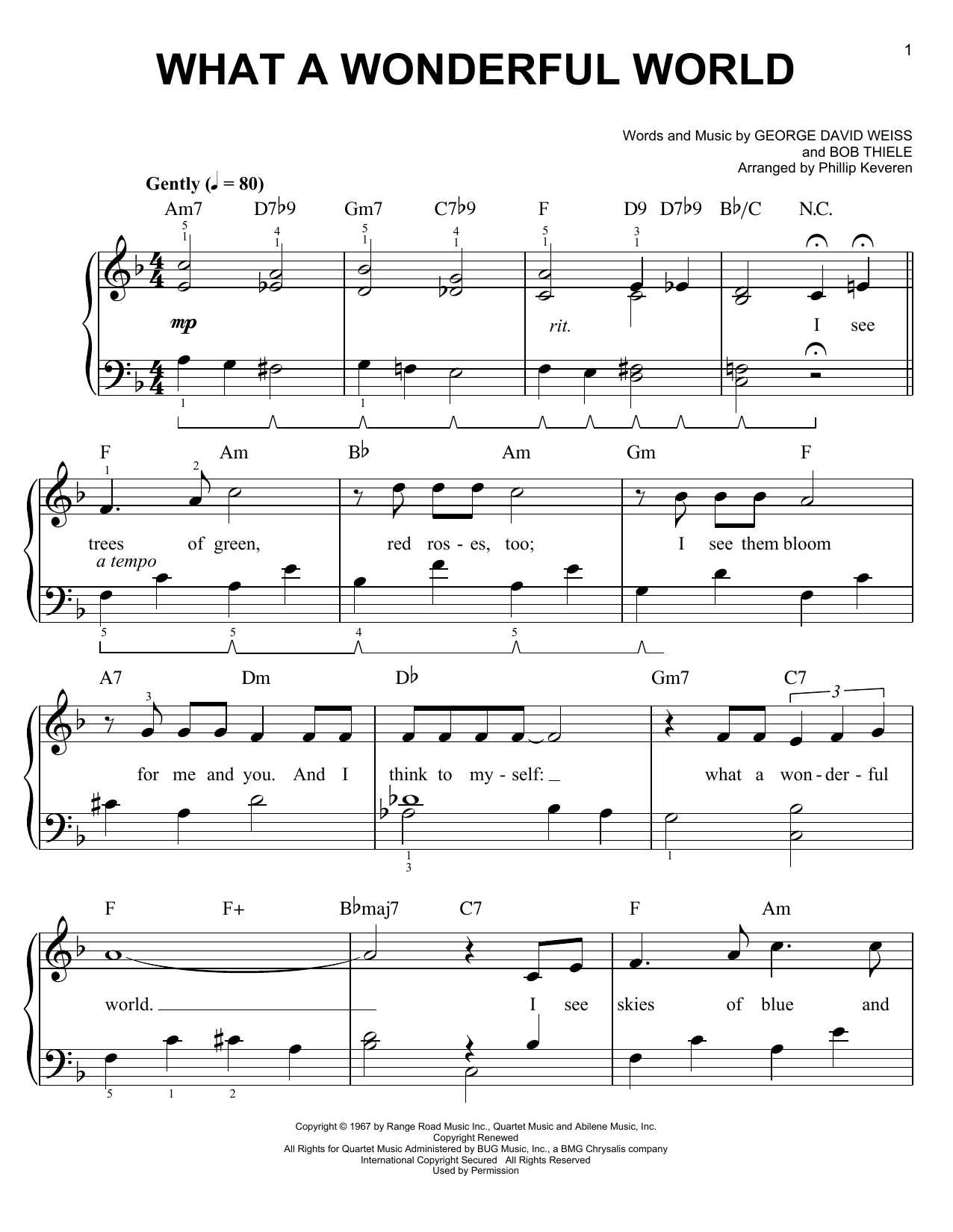 Download Louis Armstrong What A Wonderful World Sheet Music and learn how to play Easy Piano PDF digital score in minutes