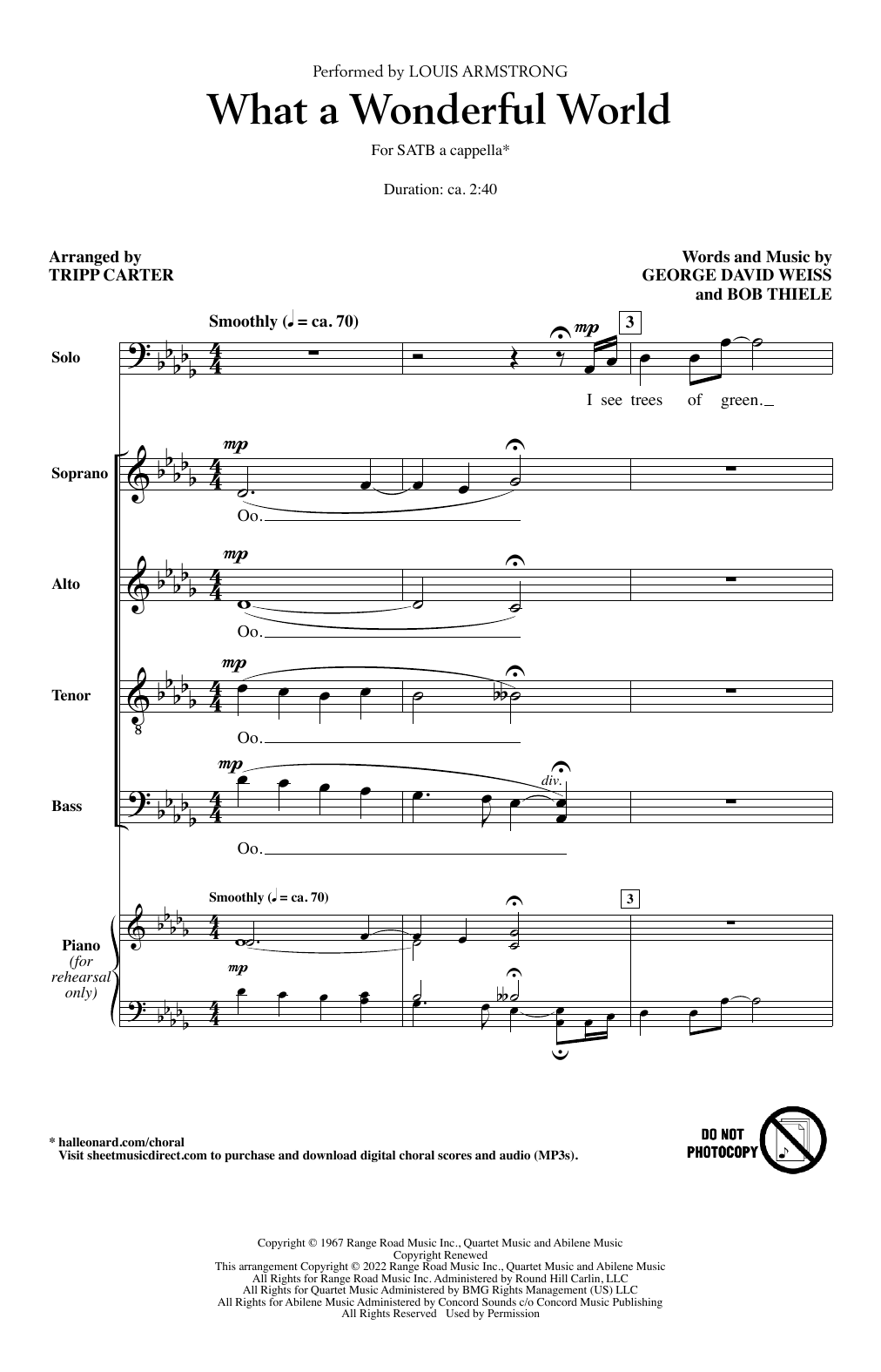 Download Louis Armstrong What A Wonderful World (arr. Tripp Carter) Sheet Music and learn how to play SATB Choir PDF digital score in minutes