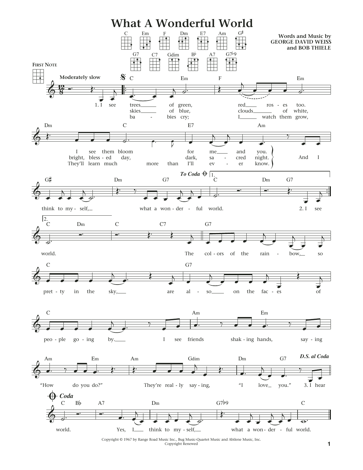 Download Louis Armstrong What A Wonderful World Sheet Music and learn how to play Ukulele PDF digital score in minutes