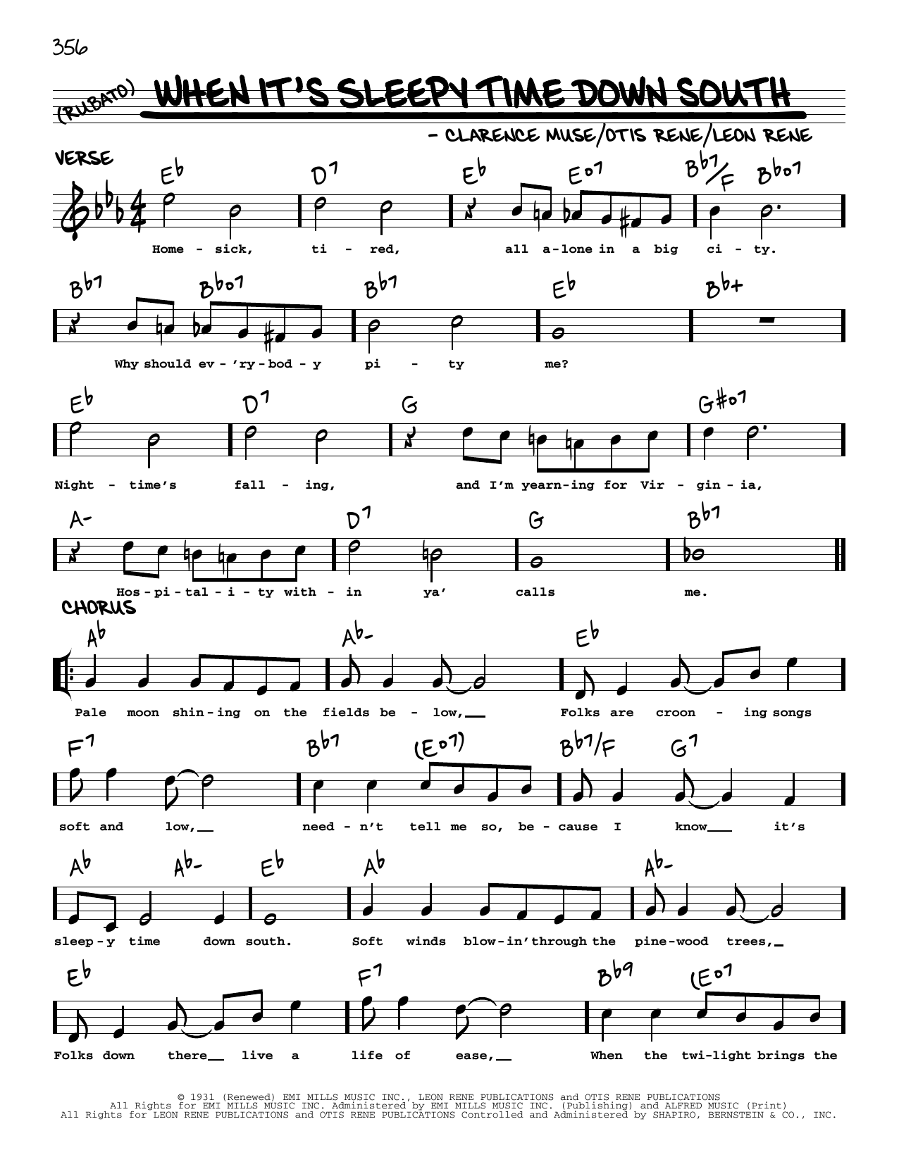 Download Louis Armstrong When It's Sleepy Time Down South (arr. Robert Rawlins) Sheet Music and learn how to play Real Book – Melody, Lyrics & Chords PDF digital score in minutes