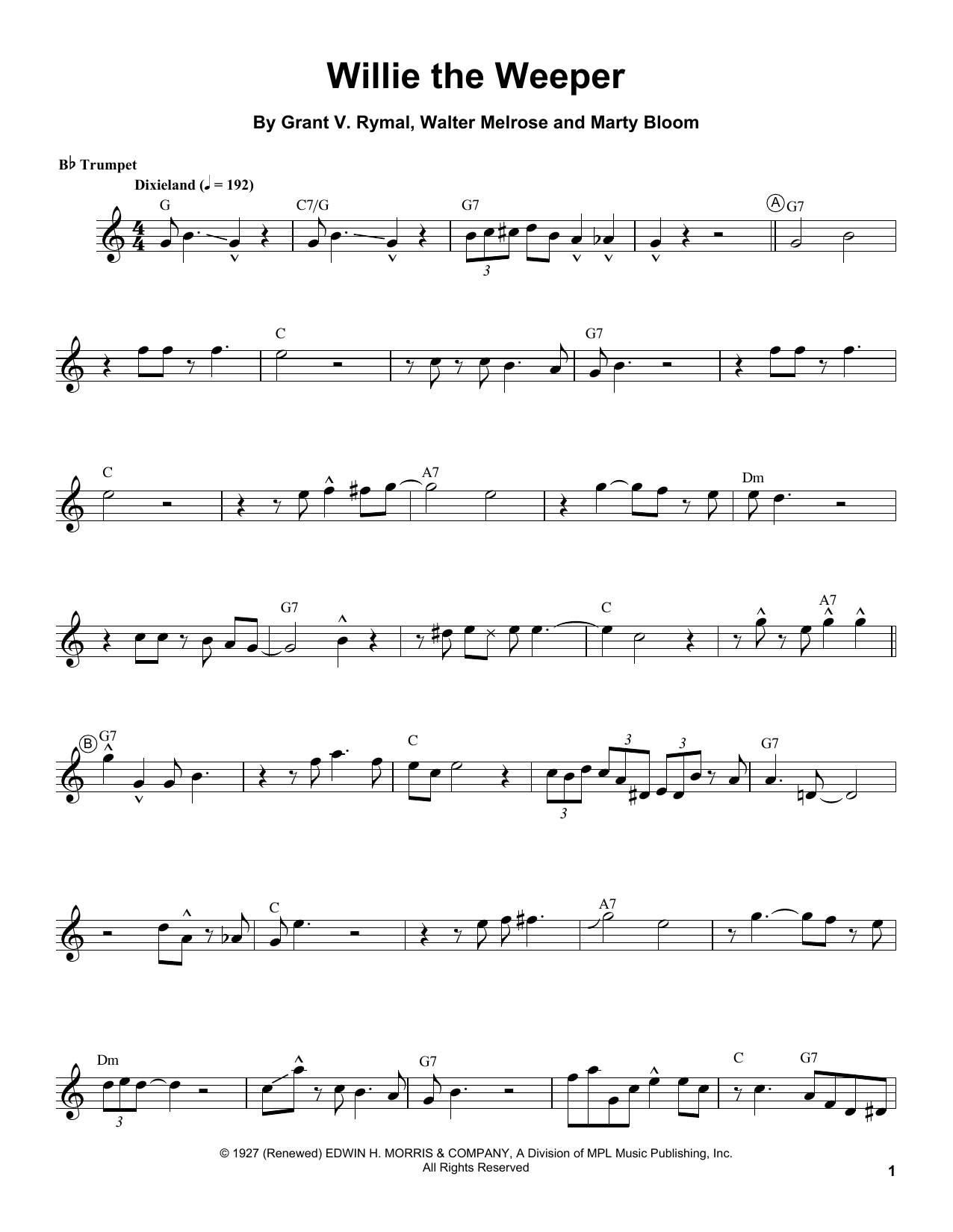 Download Louis Armstrong Willie The Weeper Sheet Music and learn how to play Trumpet Transcription PDF digital score in minutes