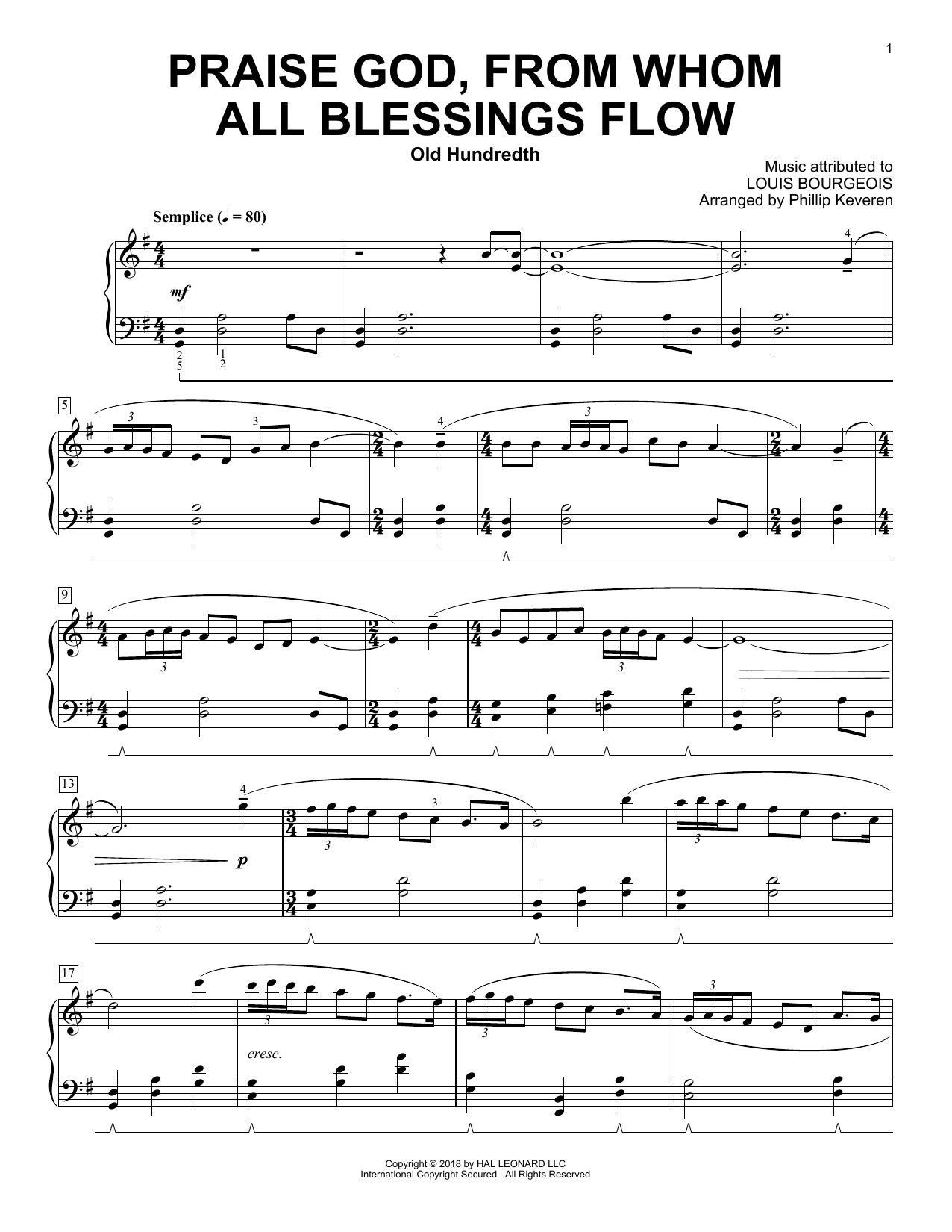 Download Louis Bourgeois Praise God, From Whom All Blessings Flow (arr. Phillip Keveren) Sheet Music and learn how to play Piano Solo PDF digital score in minutes
