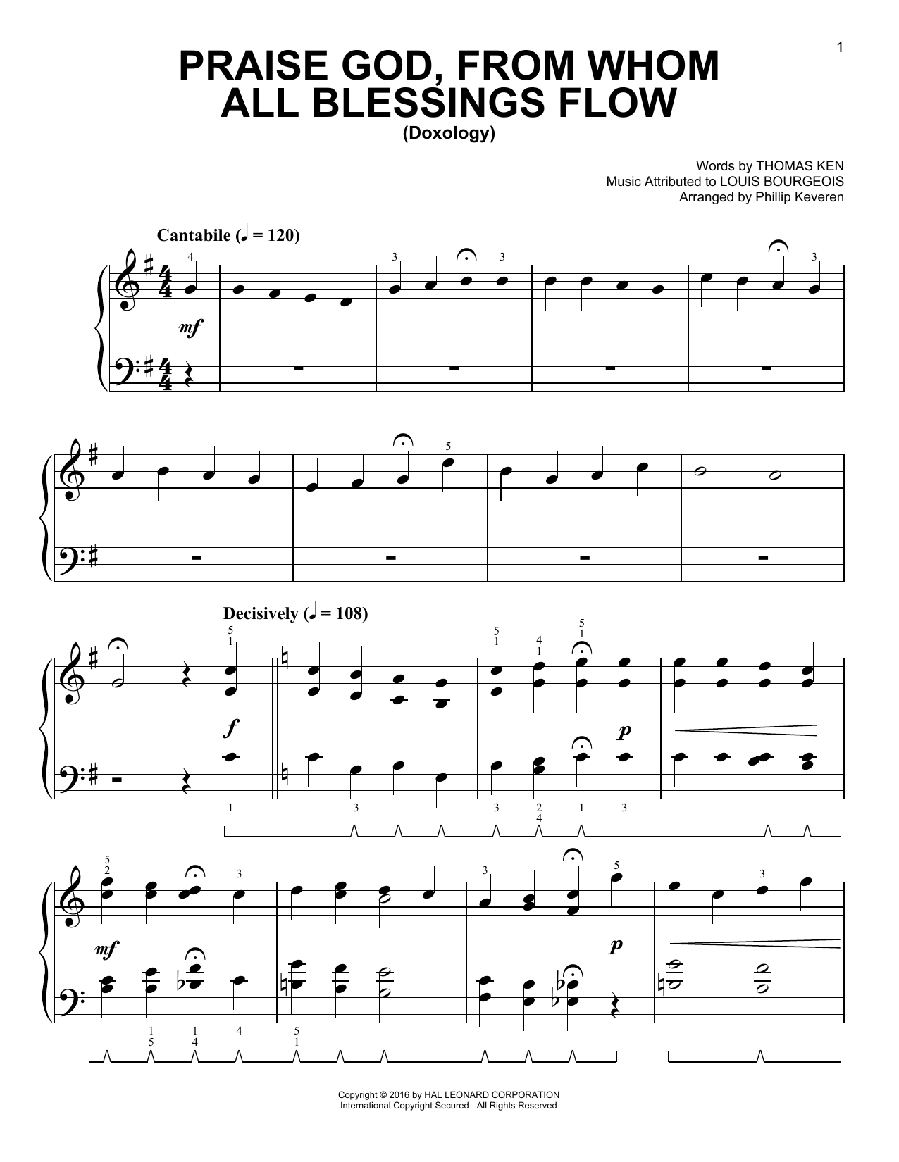Download Thomas Ken Praise God, From Whom All Blessings Flow Sheet Music and learn how to play Easy Piano PDF digital score in minutes