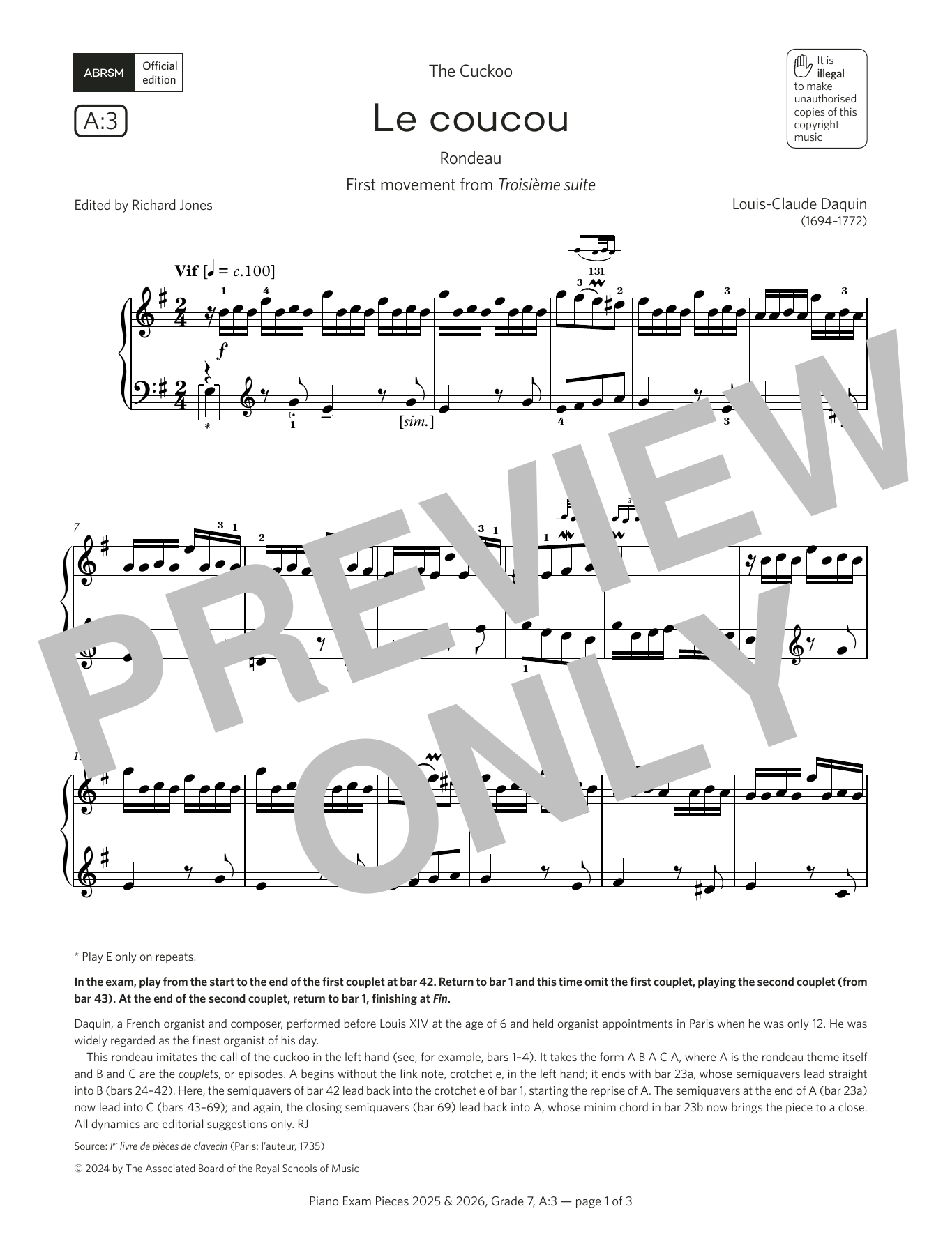 Download Louis-Claude Daquin Le coucou (Grade 7, list A3, from the ABRSM Piano Syllabus 2025 & 2026) Sheet Music and learn how to play Piano Solo PDF digital score in minutes