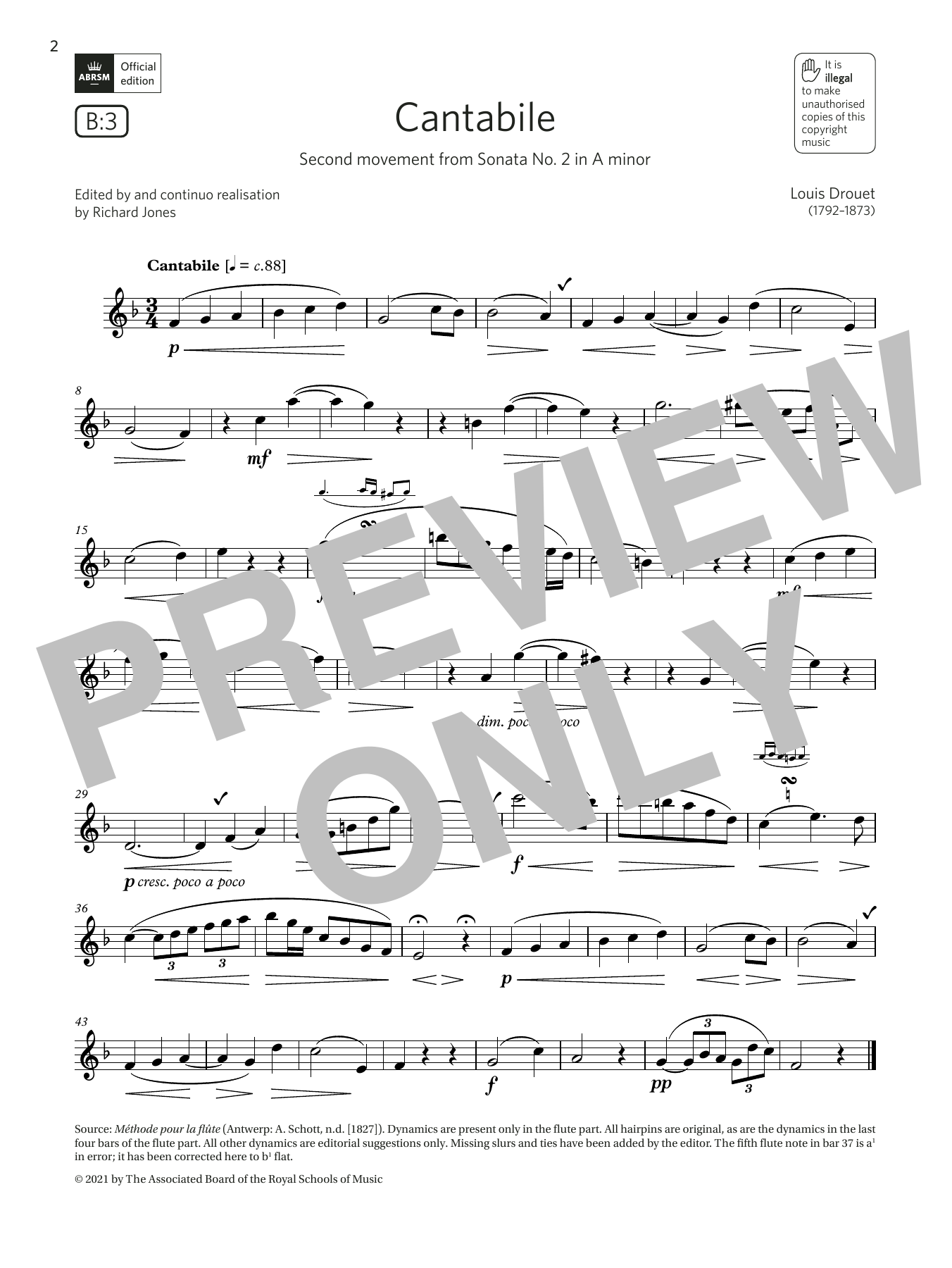 Download Louis Drouet Cantabile (from Sonata No. 2 in A minor) (Grade 4 List B3 from the ABRSM Flute s Sheet Music and learn how to play Flute Solo PDF digital score in minutes