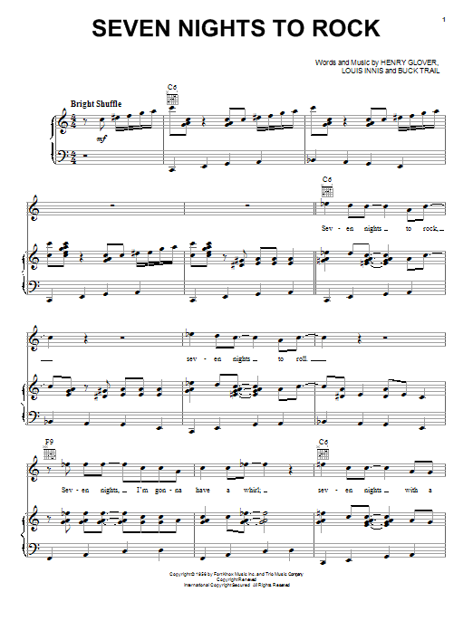 Download Louis Innis Seven Nights To Rock Sheet Music and learn how to play Piano, Vocal & Guitar (Right-Hand Melody) PDF digital score in minutes
