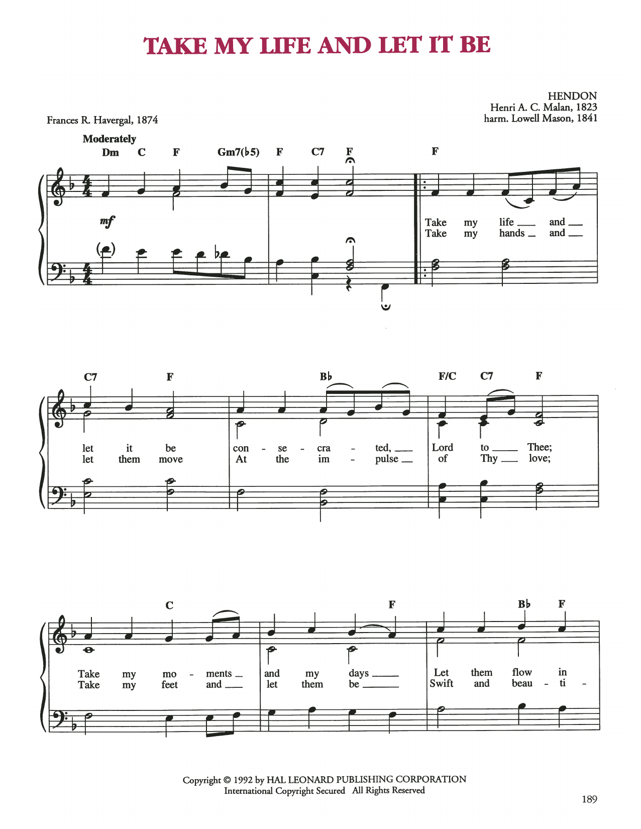 Download Louis J.F. Herold Take My Life And Let It Be Sheet Music and learn how to play Easy Piano PDF digital score in minutes