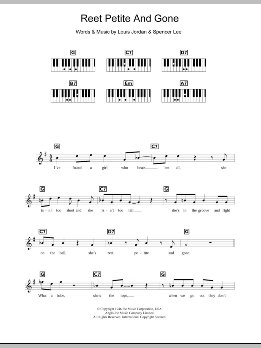 Download Louis Jordan Reet, Petite And Gone Sheet Music and learn how to play Real Book – Melody & Chords PDF digital score in minutes