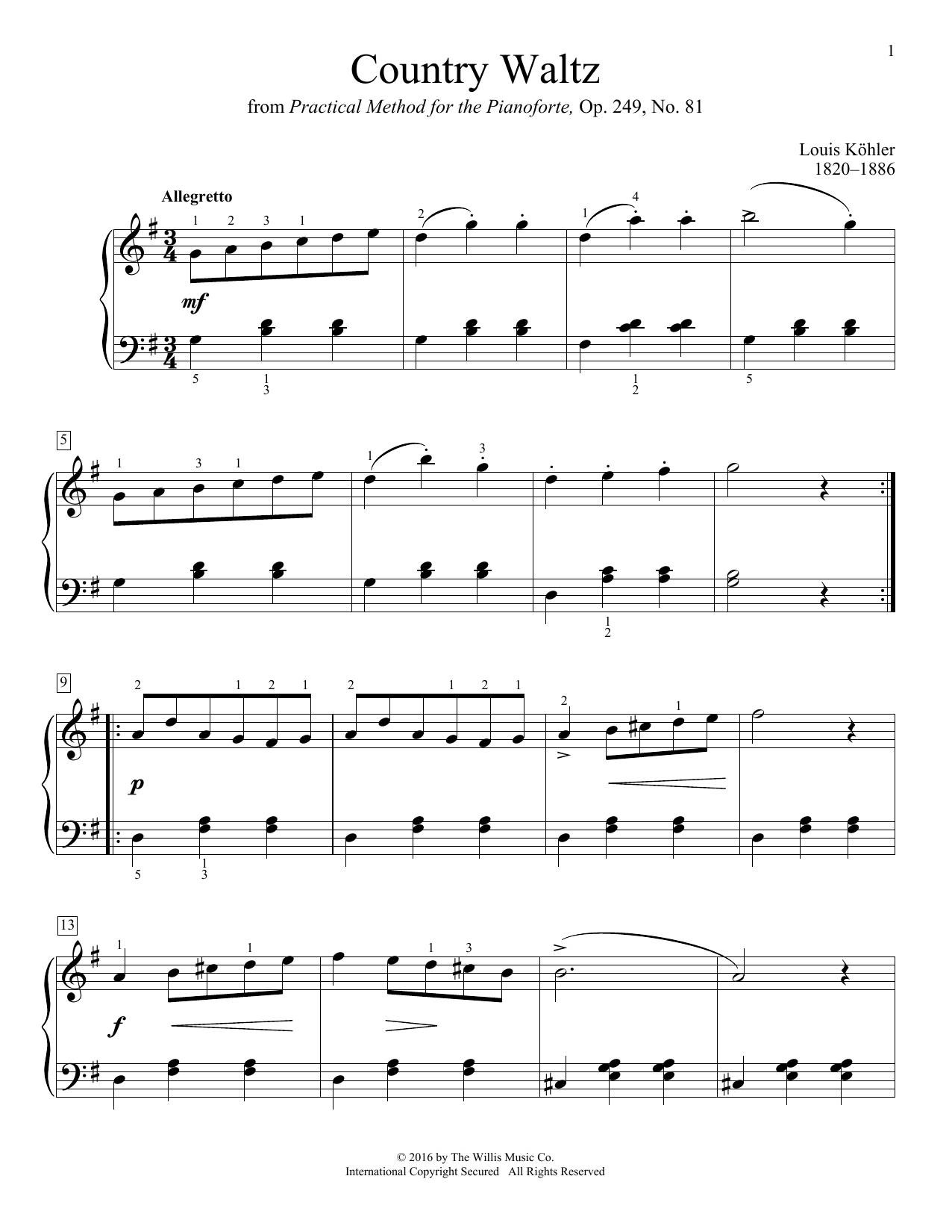 Download Louis Kohler Country Waltz Sheet Music and learn how to play Educational Piano PDF digital score in minutes
