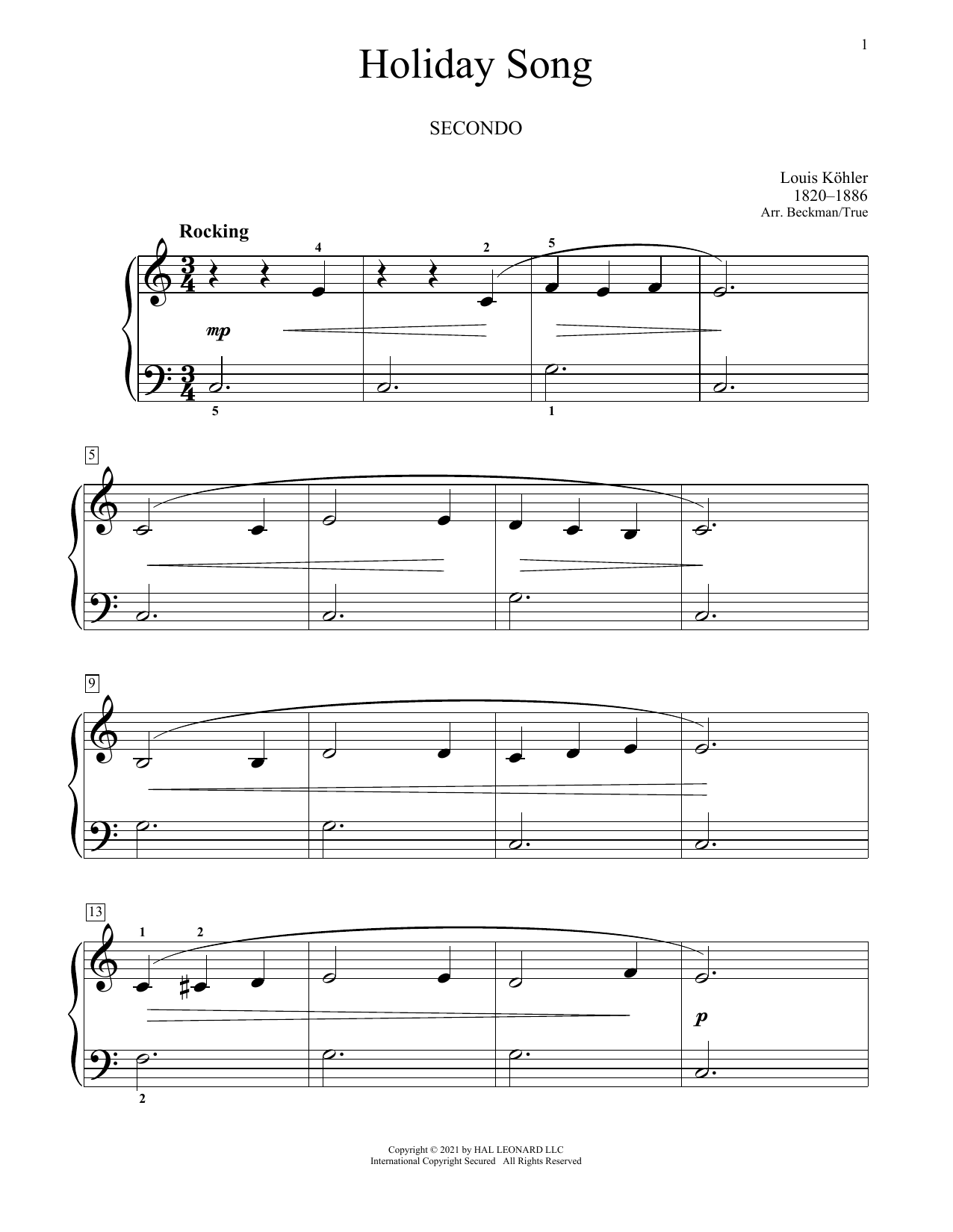 Download Louis Kohler Holiday Song Sheet Music and learn how to play Piano Duet PDF digital score in minutes