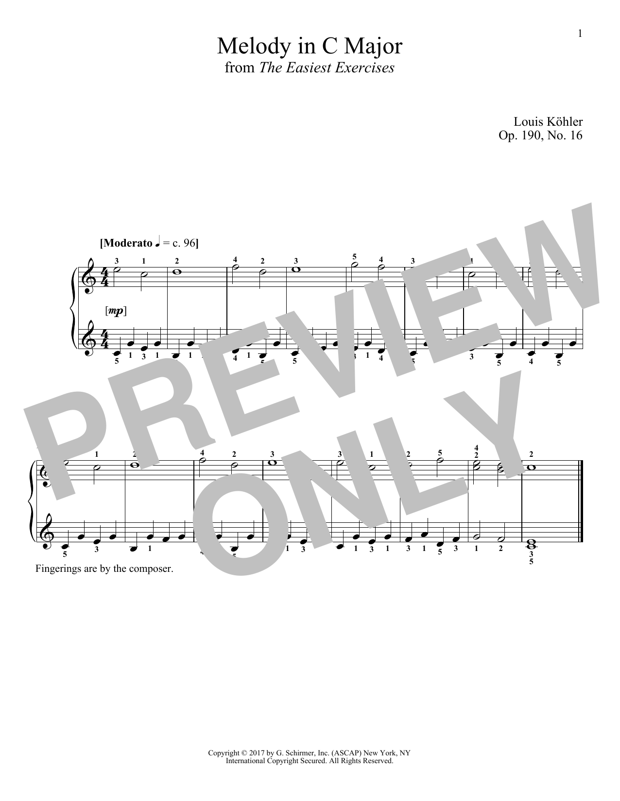 Download Louis Kohler Melody In C Major, Op. 190, No. 16 Sheet Music and learn how to play Piano PDF digital score in minutes