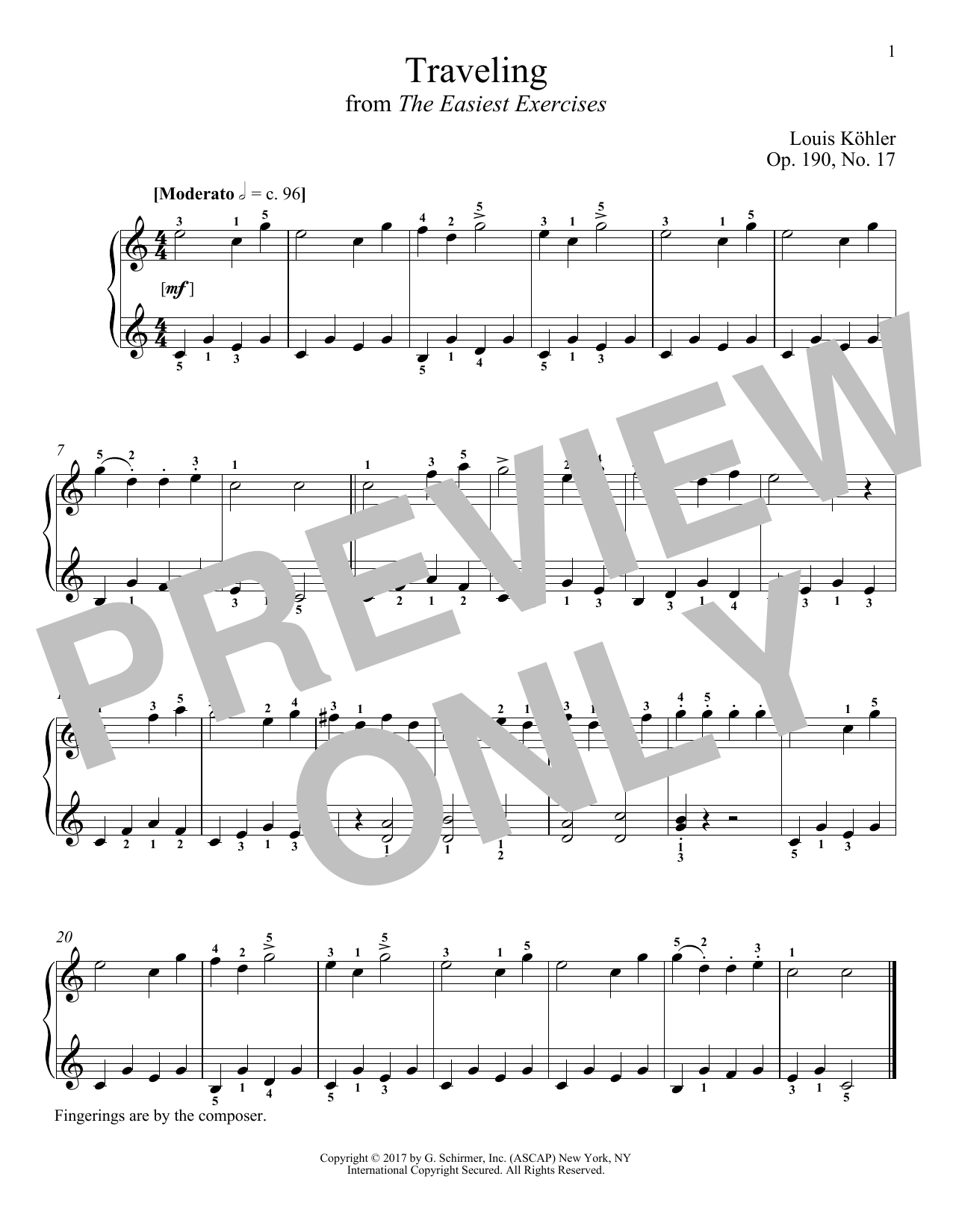 Download Louis Kohler Traveling, Op. 190, No. 17 Sheet Music and learn how to play Piano PDF digital score in minutes