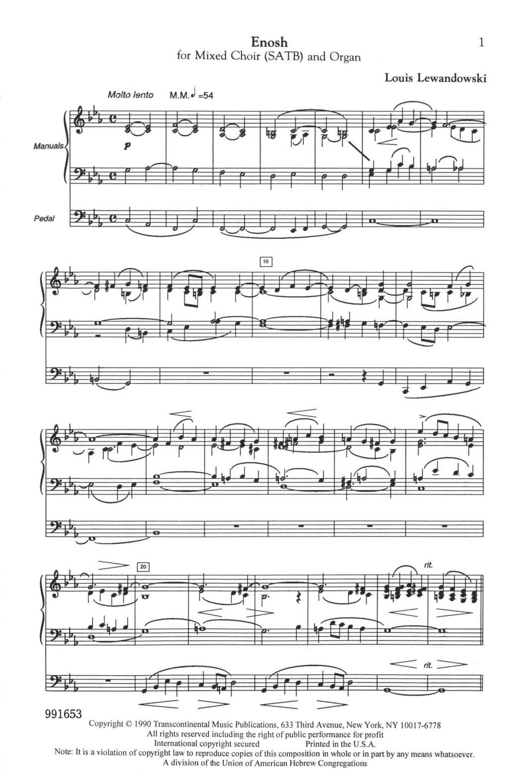 Download Louis Lewandowski Enosh Sheet Music and learn how to play SATB Choir PDF digital score in minutes