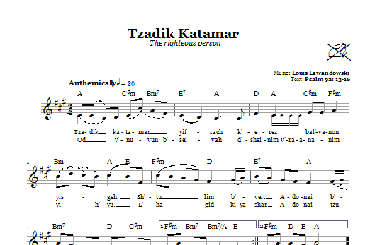 Download Louis Lewandowski Tzadik Katamar (The Righteous Person) Sheet Music and learn how to play Melody Line, Lyrics & Chords PDF digital score in minutes