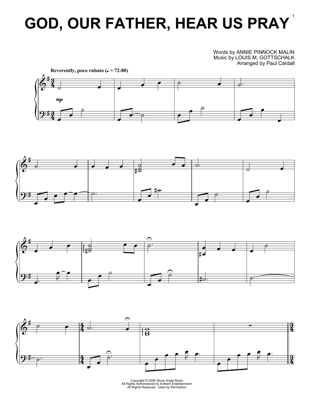 Download Louis M. Gottschalk God, Our Father, Hear Us Pray (arr. Paul Cardall) Sheet Music and learn how to play Piano Solo PDF digital score in minutes