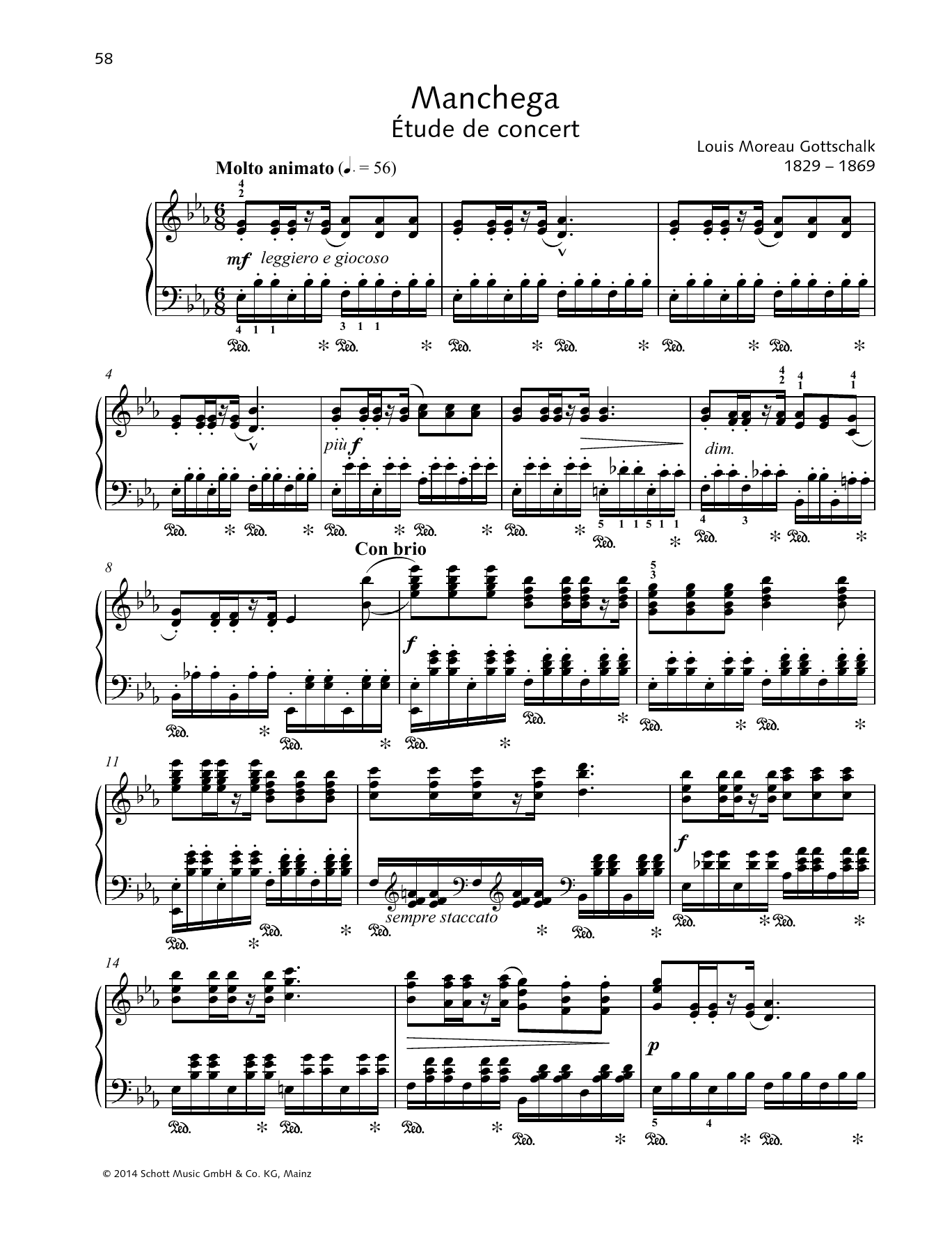 Download Louis Moreau Gottschalk Manchega Sheet Music and learn how to play Piano Solo PDF digital score in minutes