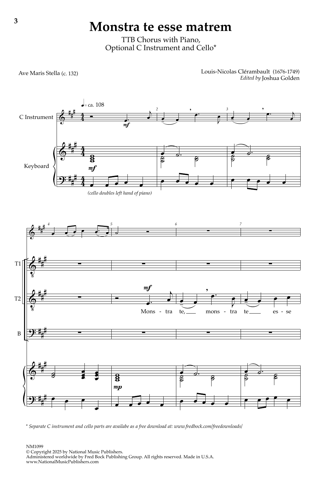 Download Louis-Nicolas Clérambault Monstra te esse matrem Sheet Music and learn how to play TTB Choir PDF digital score in minutes