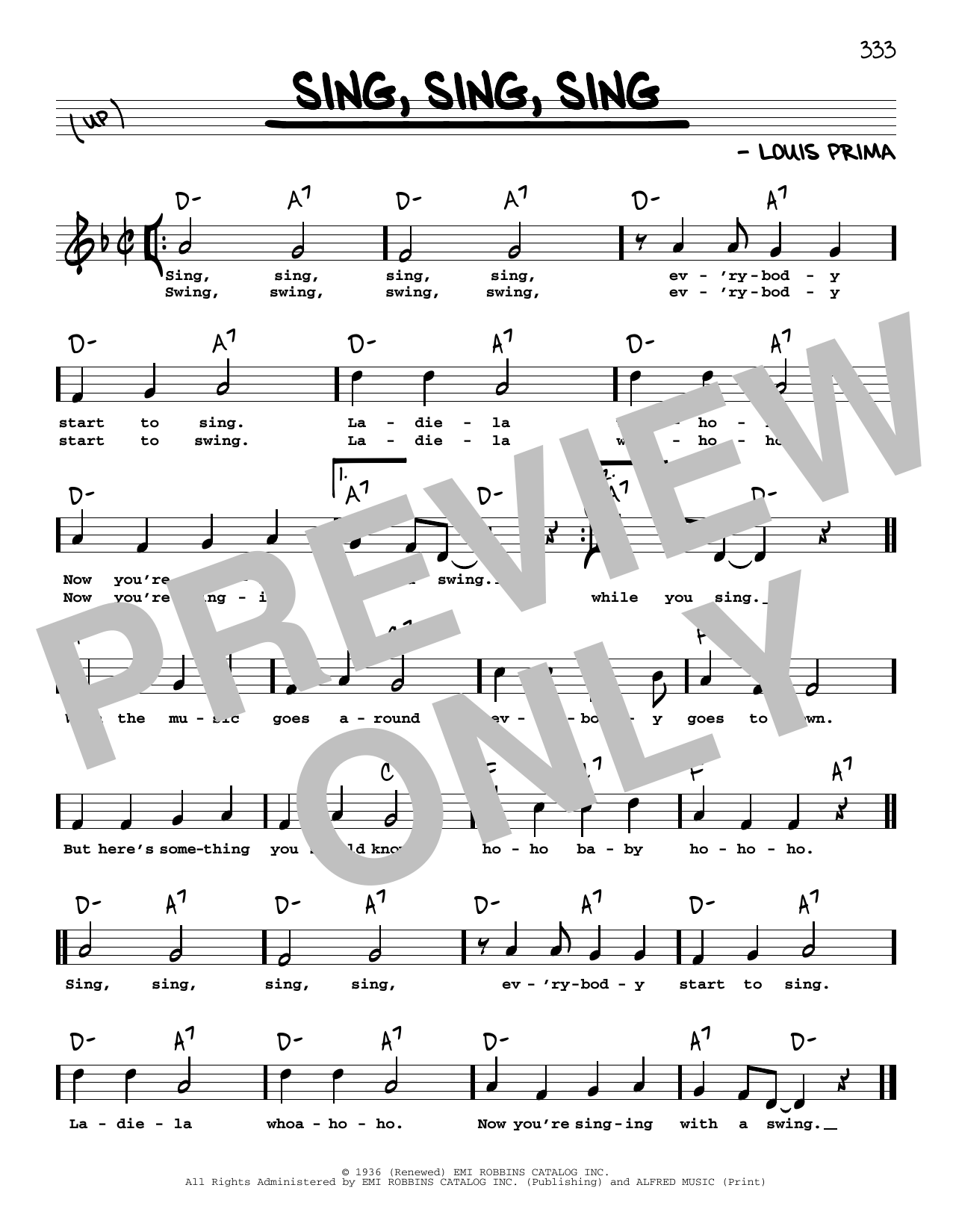Download Louis Prima Sing, Sing, Sing (High Voice) Sheet Music and learn how to play Real Book – Melody, Lyrics & Chords PDF digital score in minutes