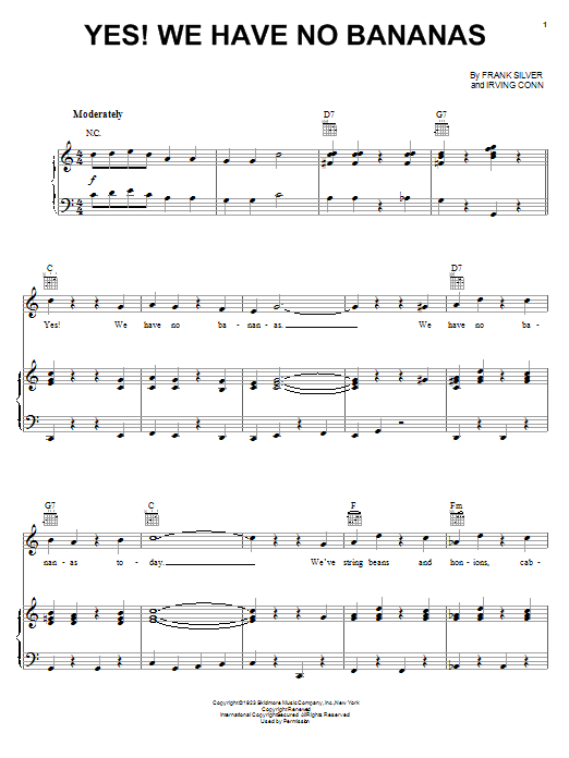 Download Louis Prima Yes! We Have No Bananas Sheet Music and learn how to play Piano, Vocal & Guitar (Right-Hand Melody) PDF digital score in minutes