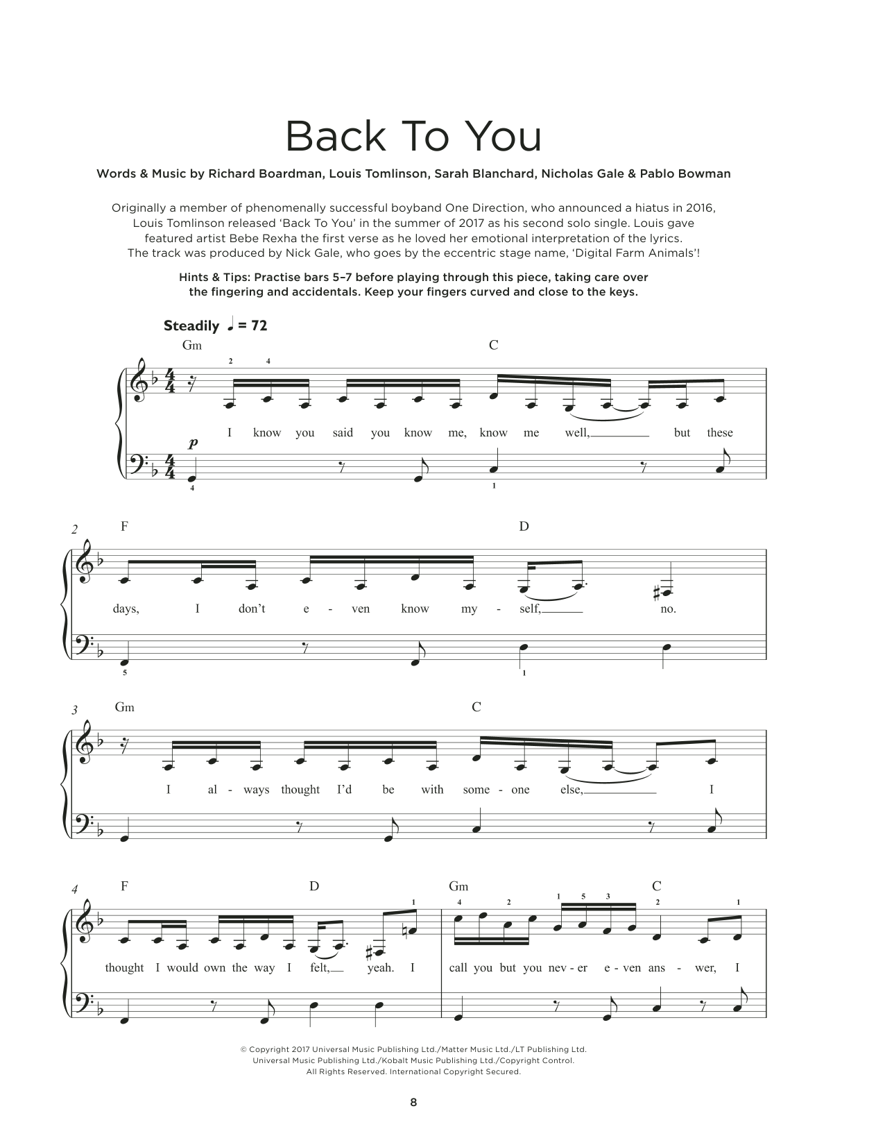 Download Louis Tomlinson Back To You (feat. Bebe Rexha & Digital Farm Animals) Sheet Music and learn how to play Beginner Ukulele PDF digital score in minutes