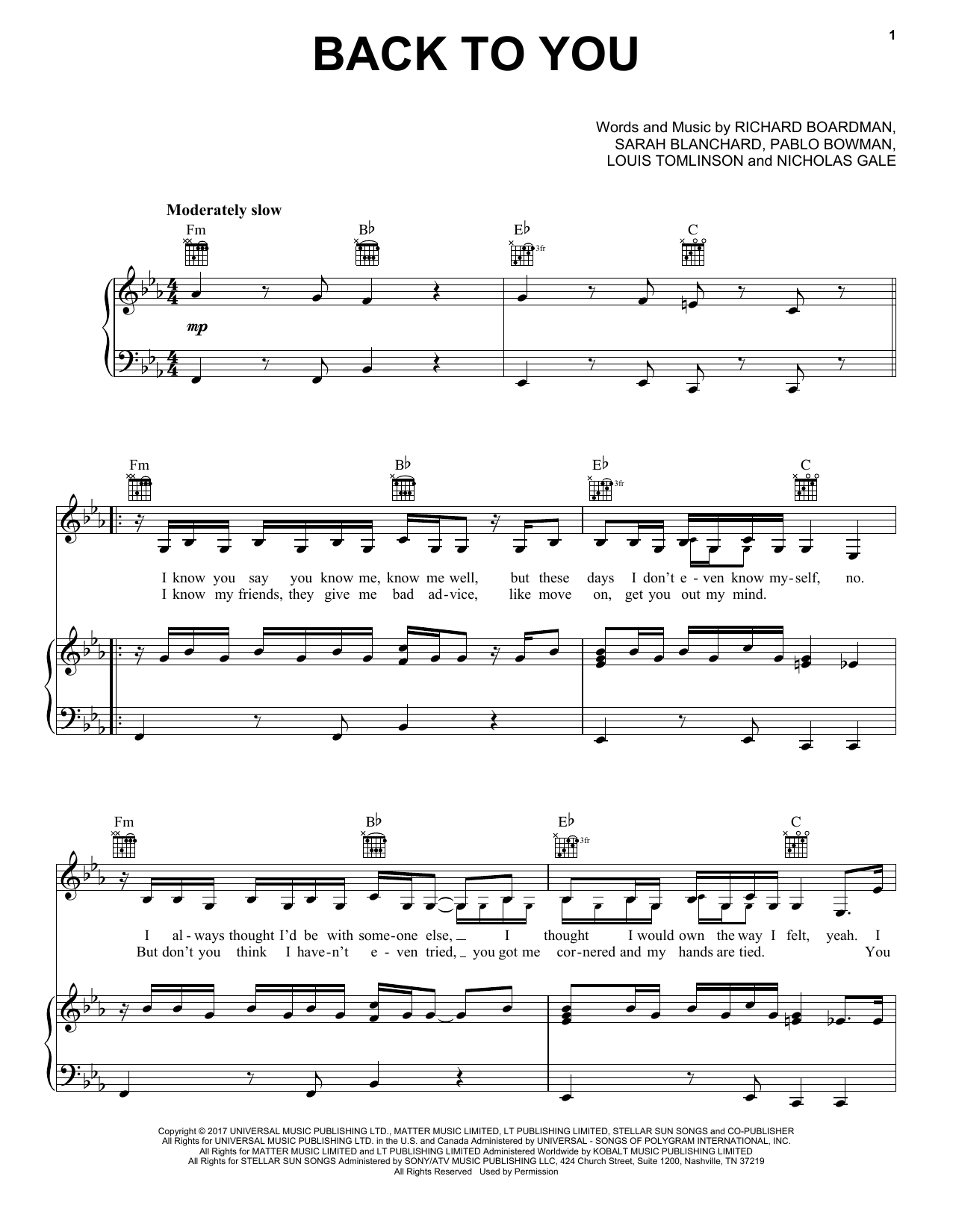 Download Louis Tomlinson feat. Bebe Rexha & Digital Farm Animals Back To You Sheet Music and learn how to play Piano, Vocal & Guitar (Right-Hand Melody) PDF digital score in minutes