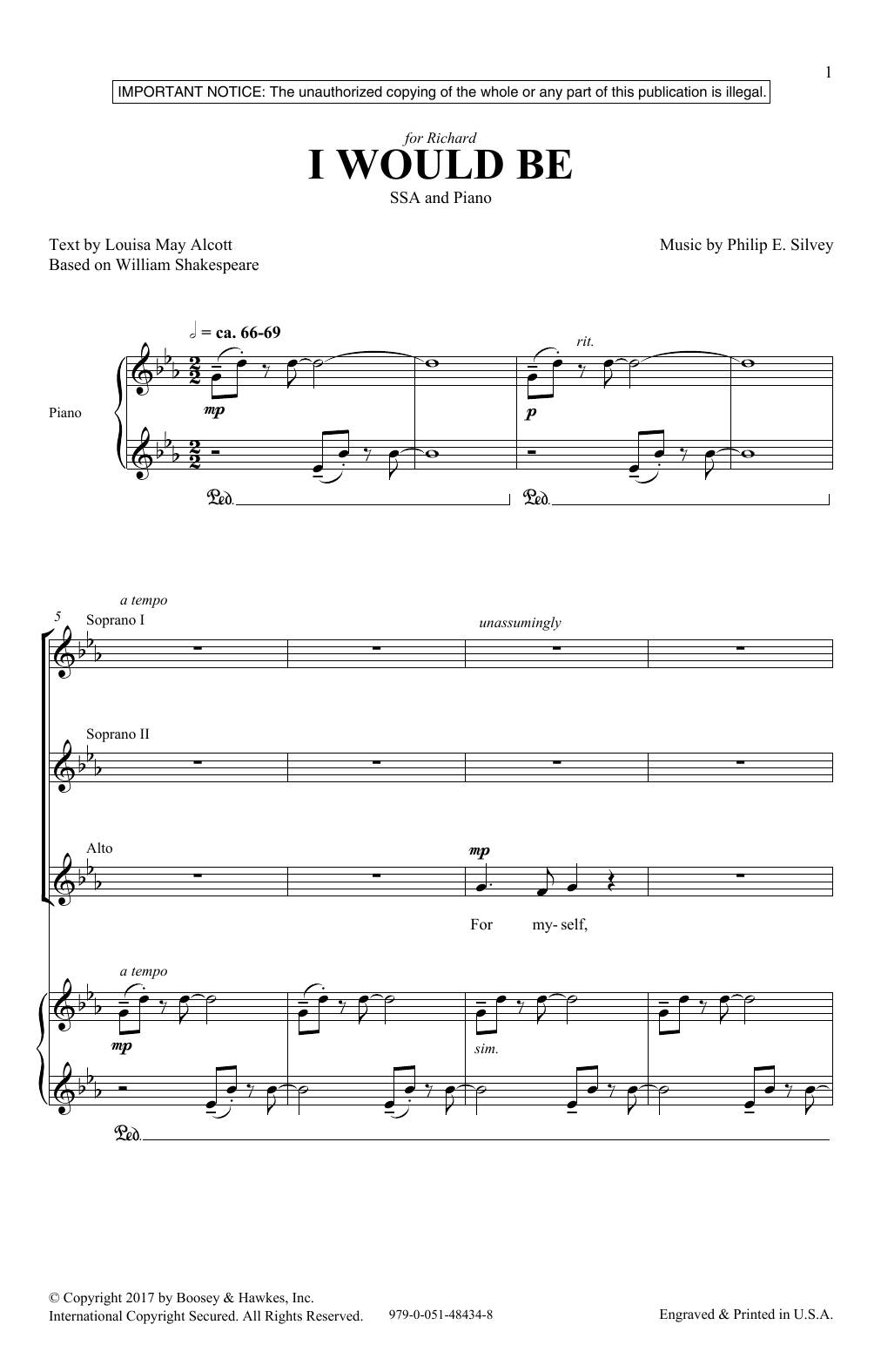 Download Louisa May Alcott I Would Be Sheet Music and learn how to play SSA PDF digital score in minutes