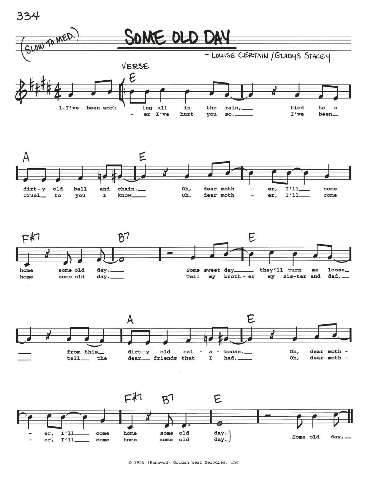 Download Louise Certain Some Old Day Sheet Music and learn how to play Real Book – Melody, Lyrics & Chords PDF digital score in minutes