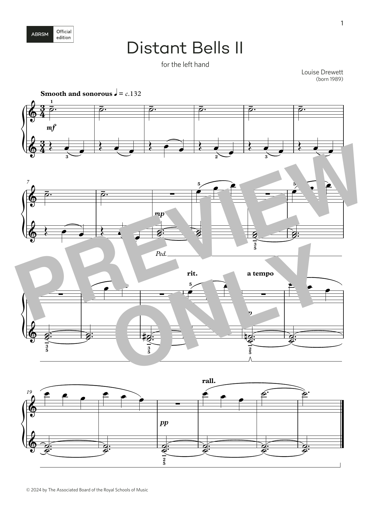 Download Louise Drewett Distant Bells II: for left and right hand (Grade 1, list B, ABRSM Piano Syllabu Sheet Music and learn how to play Piano Solo PDF digital score in minutes