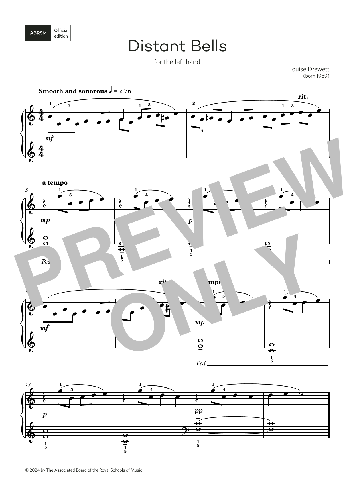 Download Louise Drewett Distant Bells: for left hand only (Grade 1, list B, from the ABRSM Piano Syllab Sheet Music and learn how to play Piano Solo PDF digital score in minutes