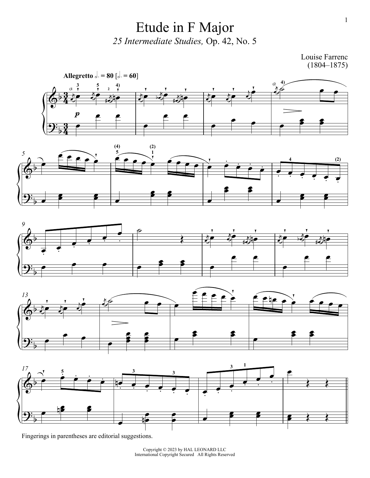 Download Louise Dumont Farrenc Etude in F Major Sheet Music and learn how to play Piano Solo PDF digital score in minutes