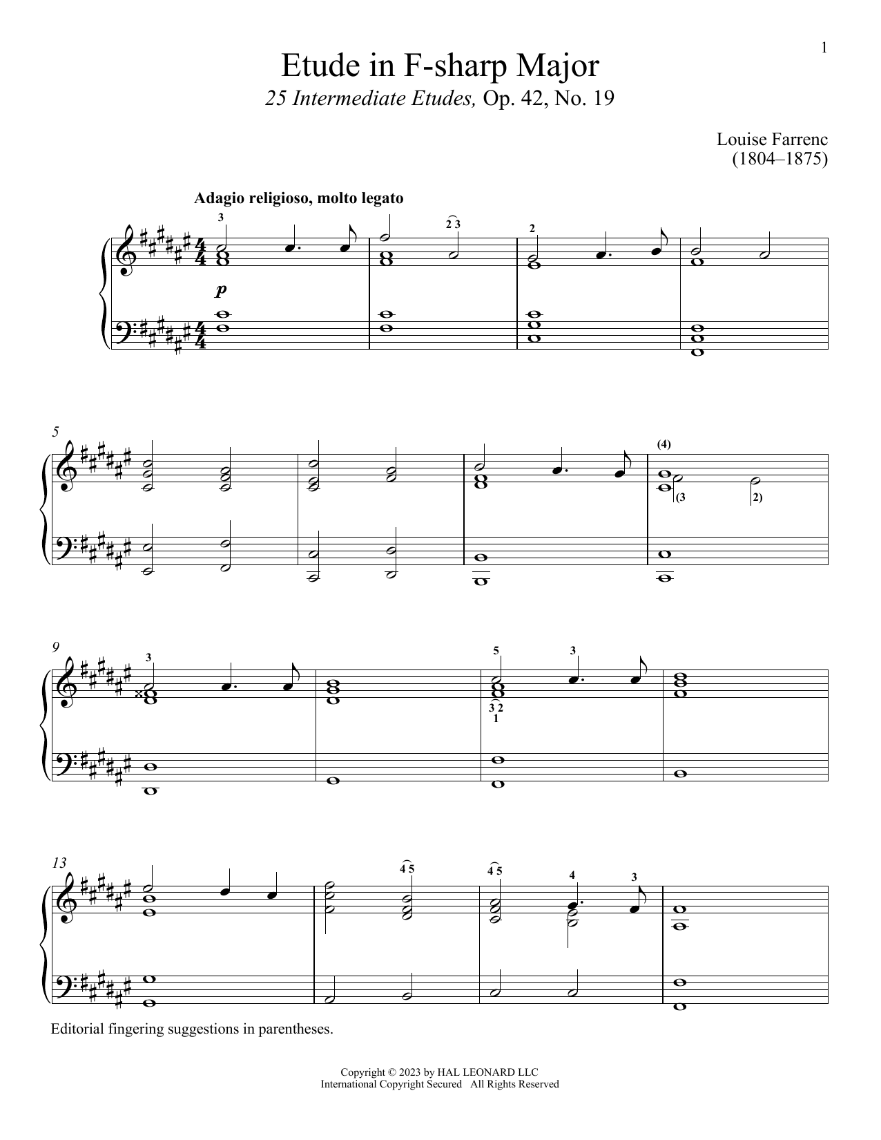 Download Louise Dumont Farrenc Etude in F-sharp Major Sheet Music and learn how to play Piano Solo PDF digital score in minutes