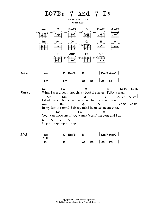 Download Love 7 And 7 Is Sheet Music and learn how to play Lyrics & Chords PDF digital score in minutes