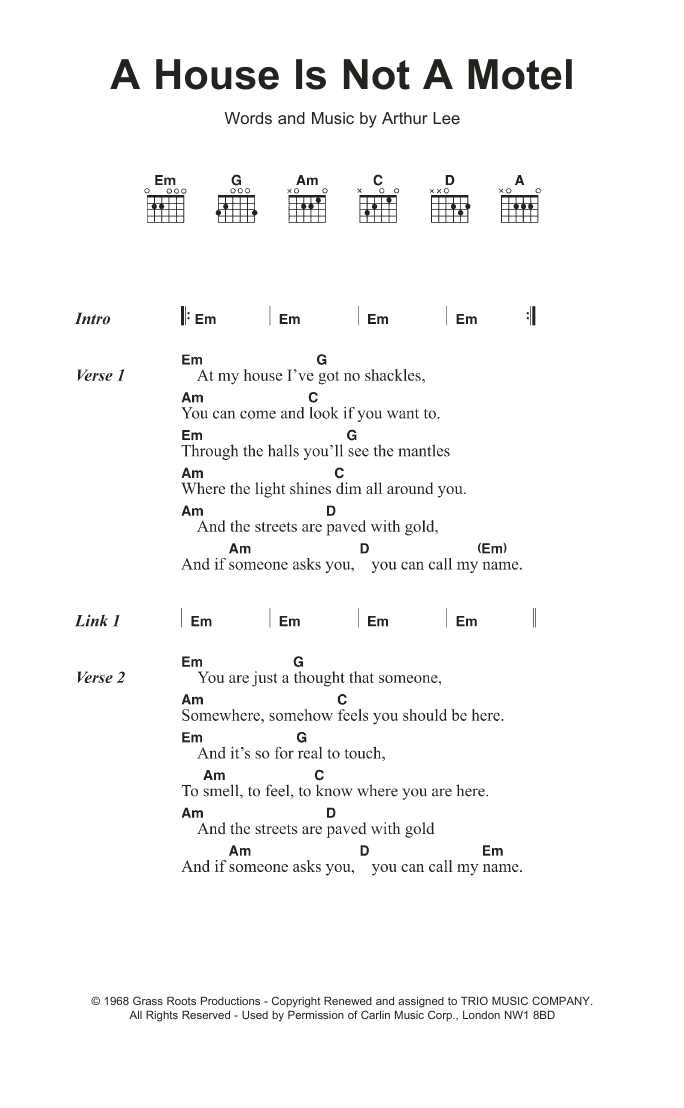 Download Love A House Is Not A Motel Sheet Music and learn how to play Lyrics & Chords PDF digital score in minutes