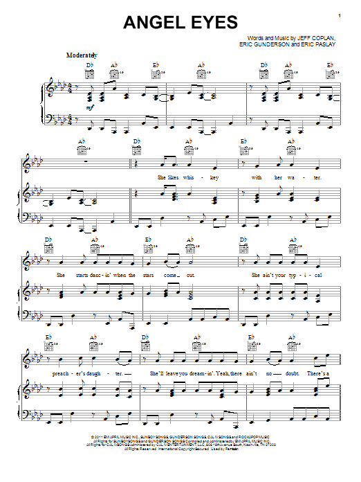 Download Love And Theft Angel Eyes Sheet Music and learn how to play Piano, Vocal & Guitar (Right-Hand Melody) PDF digital score in minutes
