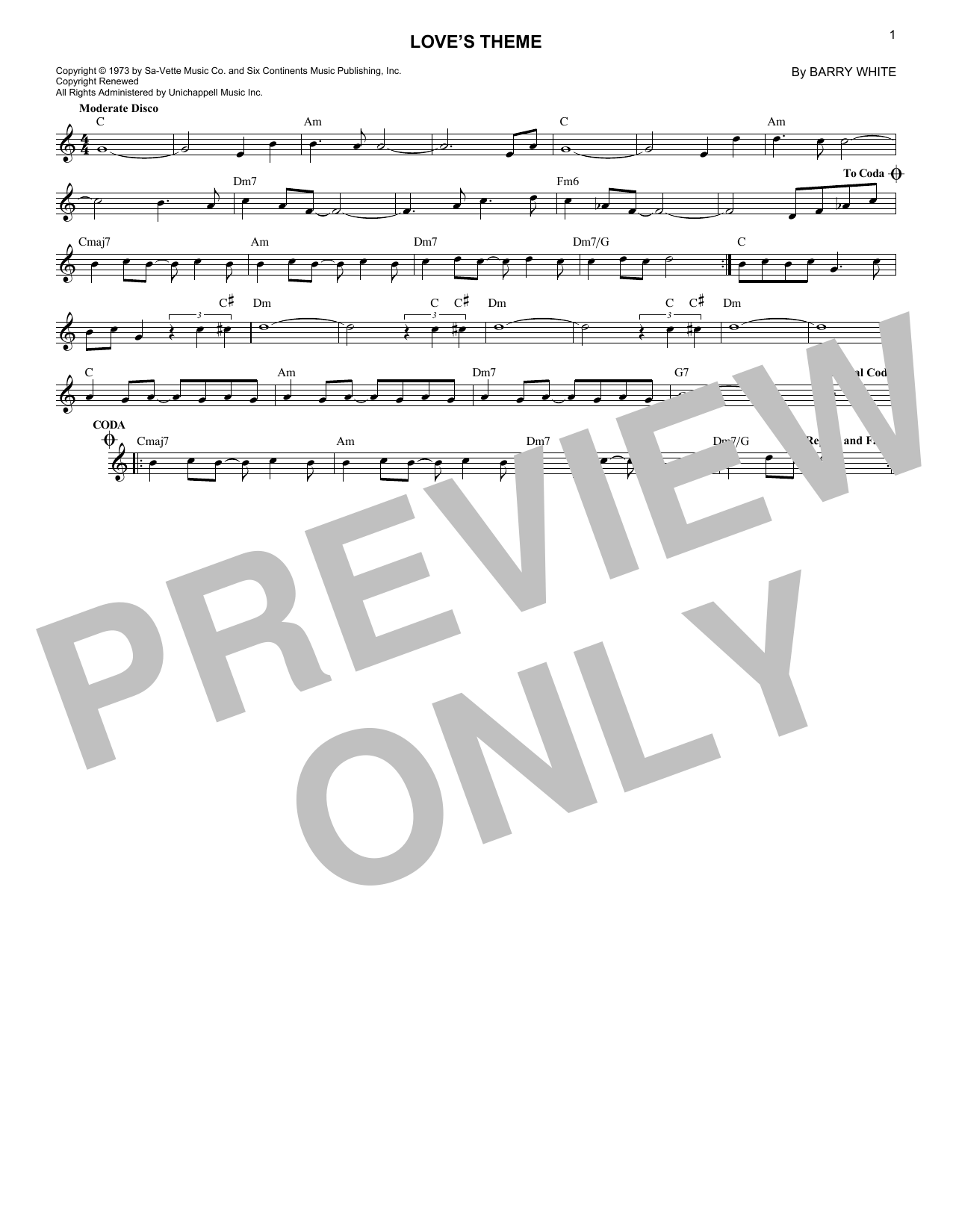 Download Love Unlimited Orchestra Love's Theme Sheet Music and learn how to play Melody Line, Lyrics & Chords PDF digital score in minutes