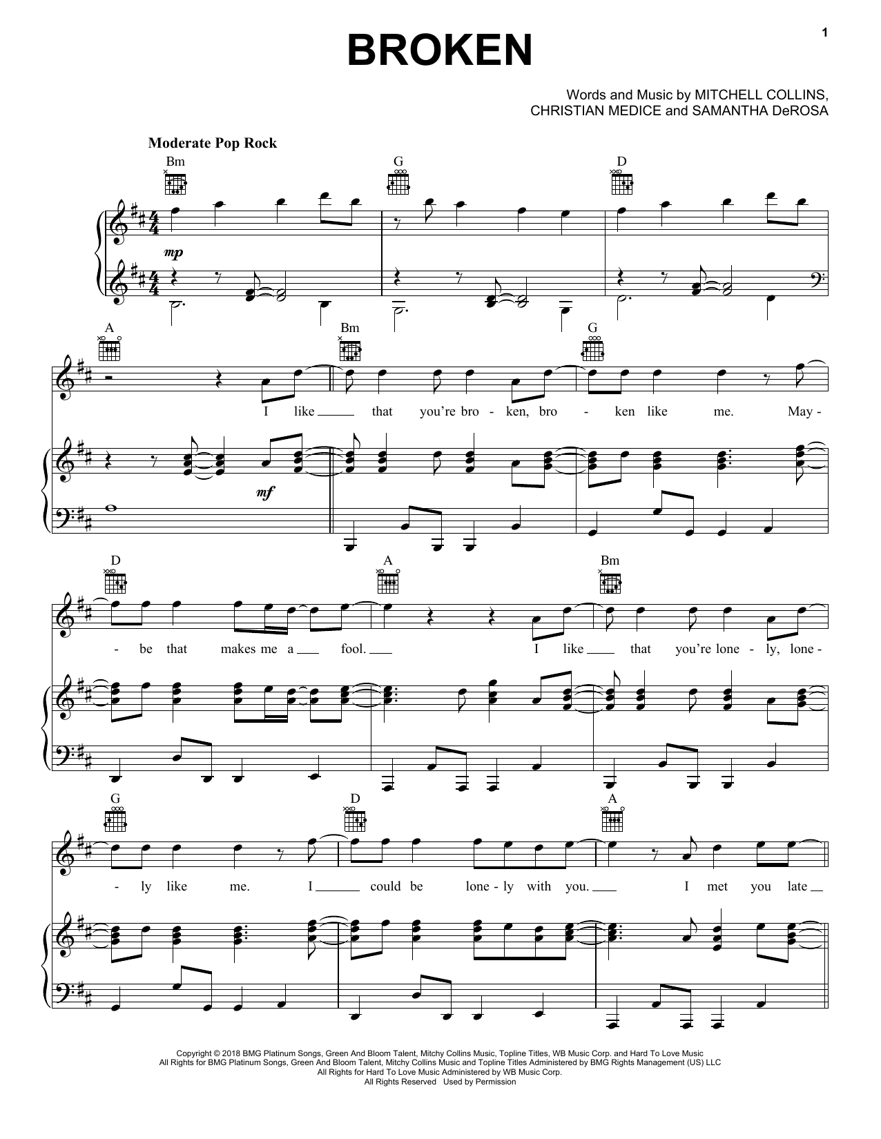 Download lovelytheband Broken Sheet Music and learn how to play Big Note Piano PDF digital score in minutes