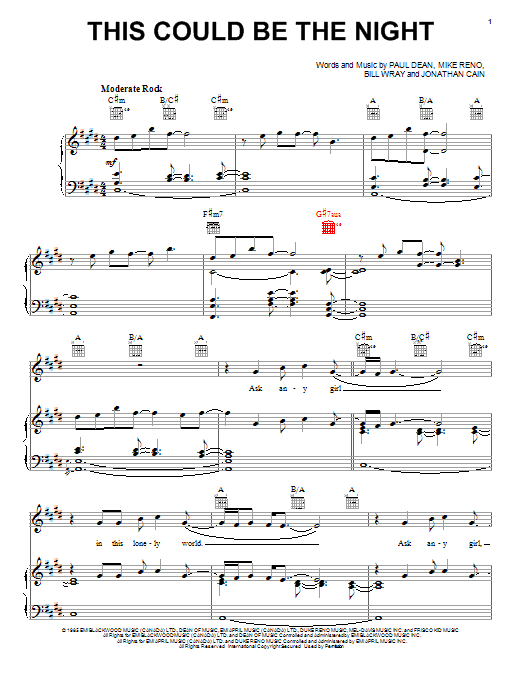 Download Loverboy This Could Be The Night Sheet Music and learn how to play Piano, Vocal & Guitar (Right-Hand Melody) PDF digital score in minutes