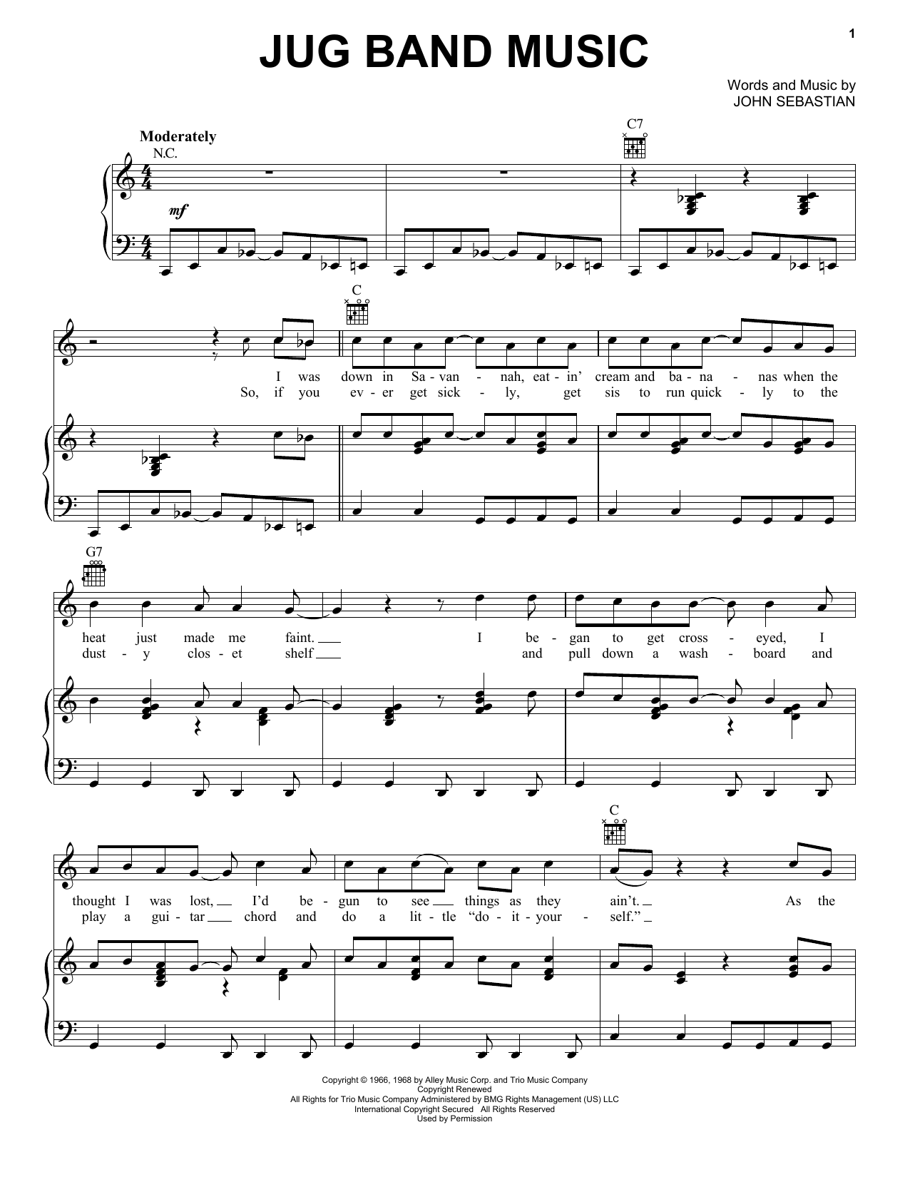 Download The Lovin' Spoonful Jug Band Music Sheet Music and learn how to play Piano, Vocal & Guitar (Right-Hand Melody) PDF digital score in minutes