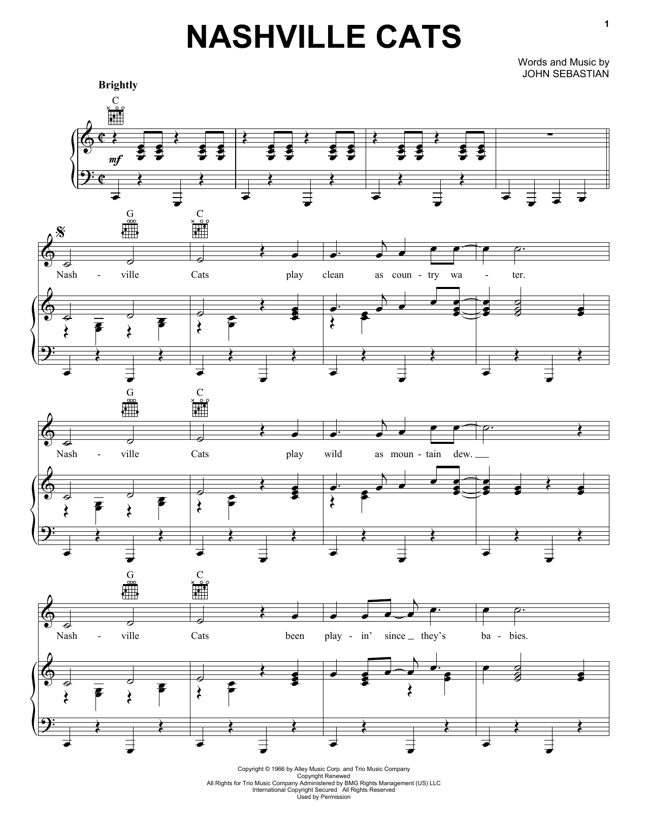 Download The Lovin' Spoonful Nashville Cats Sheet Music and learn how to play Piano, Vocal & Guitar (Right-Hand Melody) PDF digital score in minutes