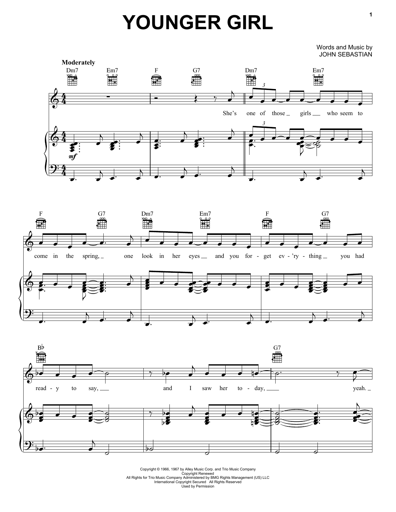 Download The Lovin' Spoonful Younger Girl Sheet Music and learn how to play Piano, Vocal & Guitar (Right-Hand Melody) PDF digital score in minutes