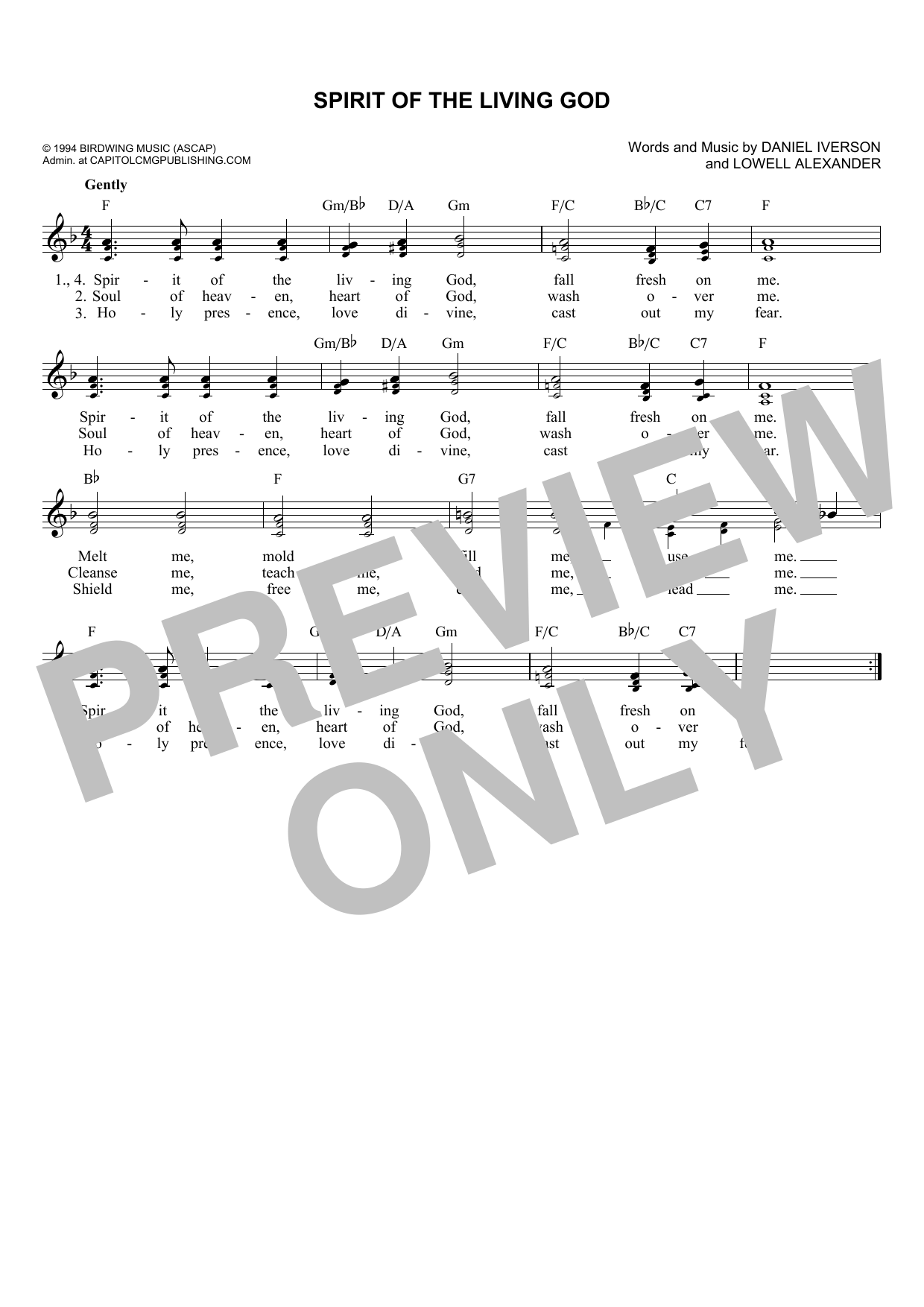 Download Lowell Alexander Spirit Of The Living God Sheet Music and learn how to play Lead Sheet / Fake Book PDF digital score in minutes