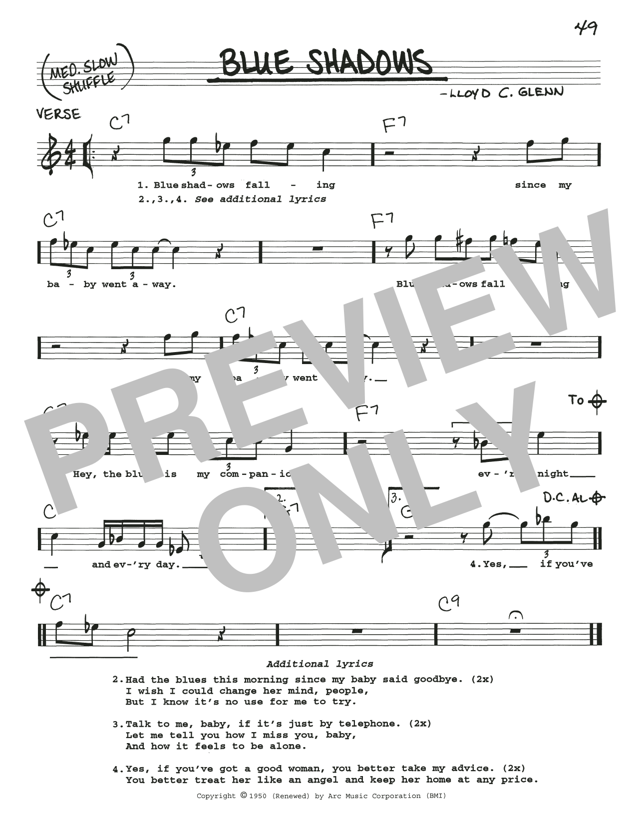 Download Lowell Fulson Blue Shadows Sheet Music and learn how to play Real Book – Melody, Lyrics & Chords PDF digital score in minutes