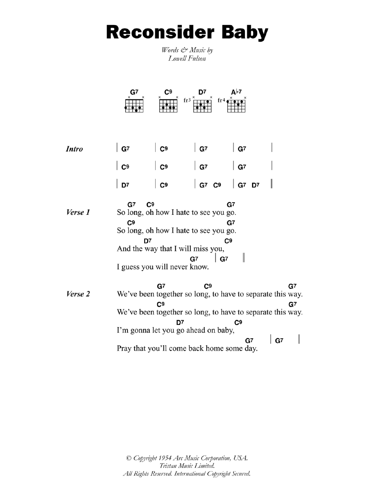 Download Lowell Fulson Reconsider Baby Sheet Music and learn how to play Guitar Tab PDF digital score in minutes
