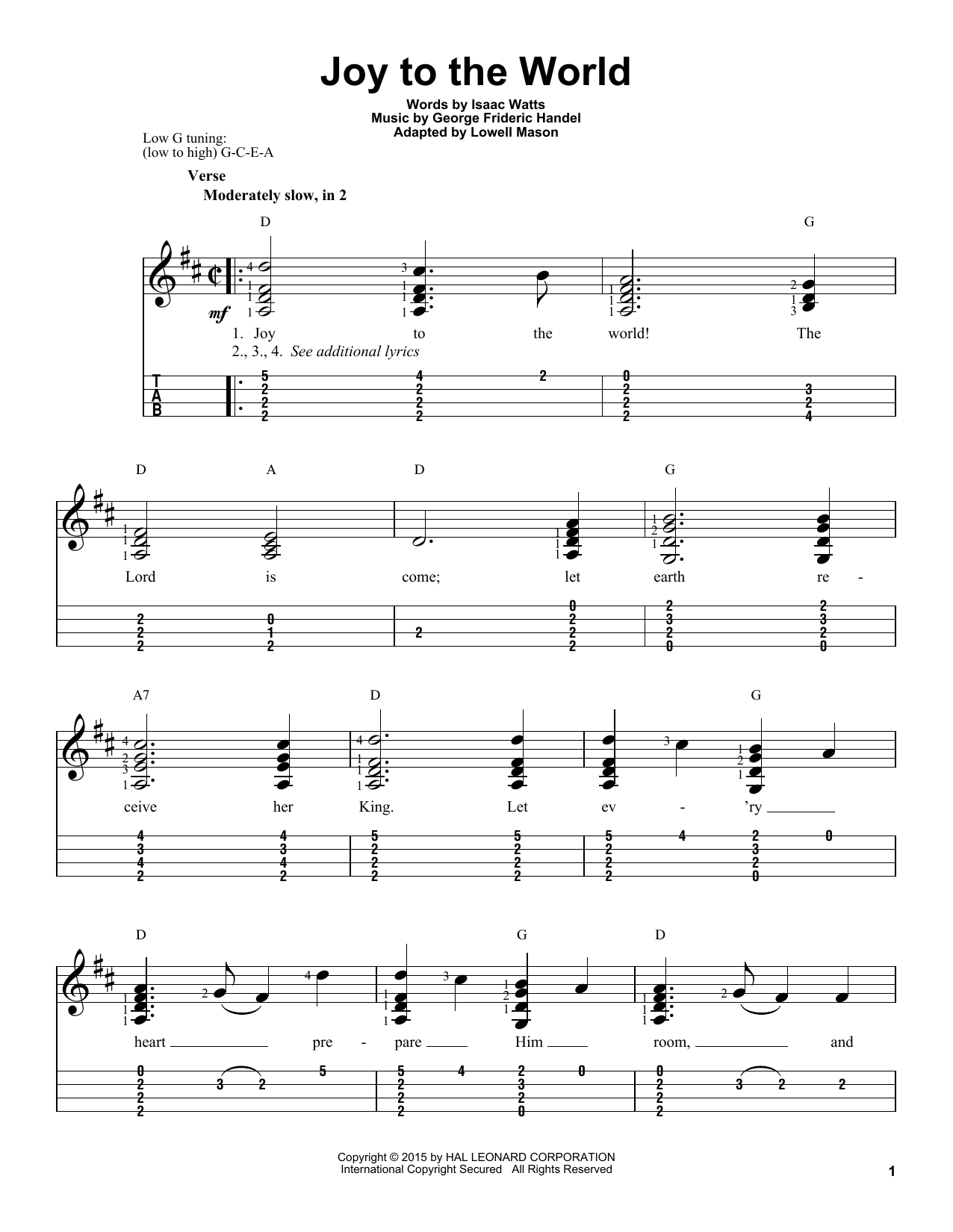 Download Lowell Mason Joy To The World Sheet Music and learn how to play Ukulele with strumming patterns PDF digital score in minutes