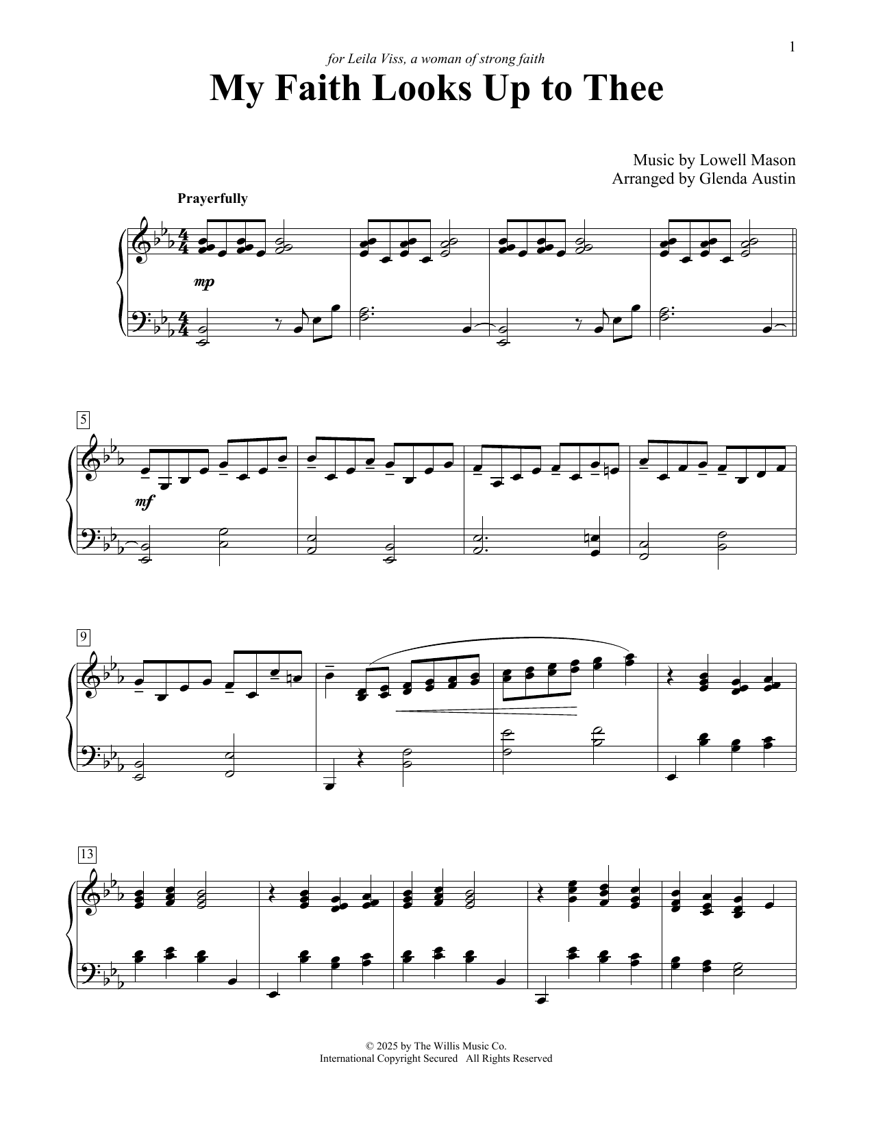 Download Lowell Mason My Faith Looks Up To Thee (arr. Glenda Austin) Sheet Music and learn how to play Educational Piano PDF digital score in minutes