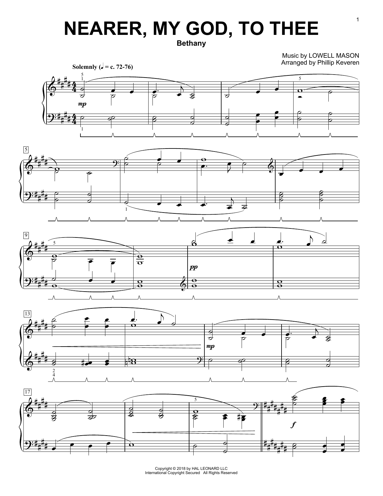 Download Lowell Mason Nearer, My God, To Thee [Classical version] (arr. Phillip Keveren) Sheet Music and learn how to play Piano Solo PDF digital score in minutes