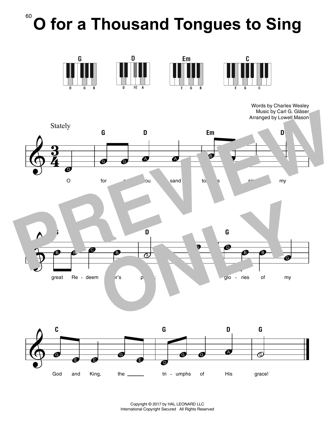 Download Lowell Mason O For A Thousand Tongues To Sing Sheet Music and learn how to play SPREP PDF digital score in minutes