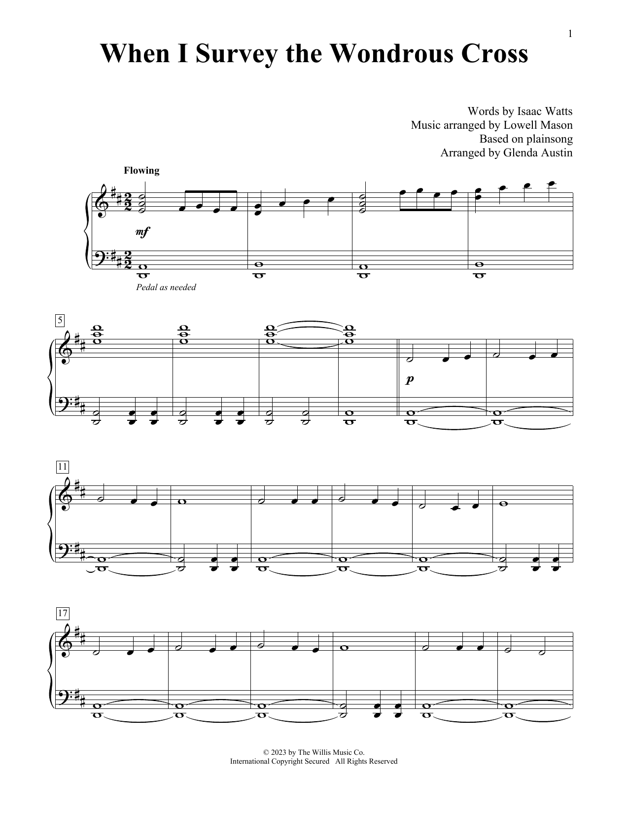 Download Lowell Mason When I Survey The Wondrous Cross (arr. Glenda Austin) Sheet Music and learn how to play Educational Piano PDF digital score in minutes